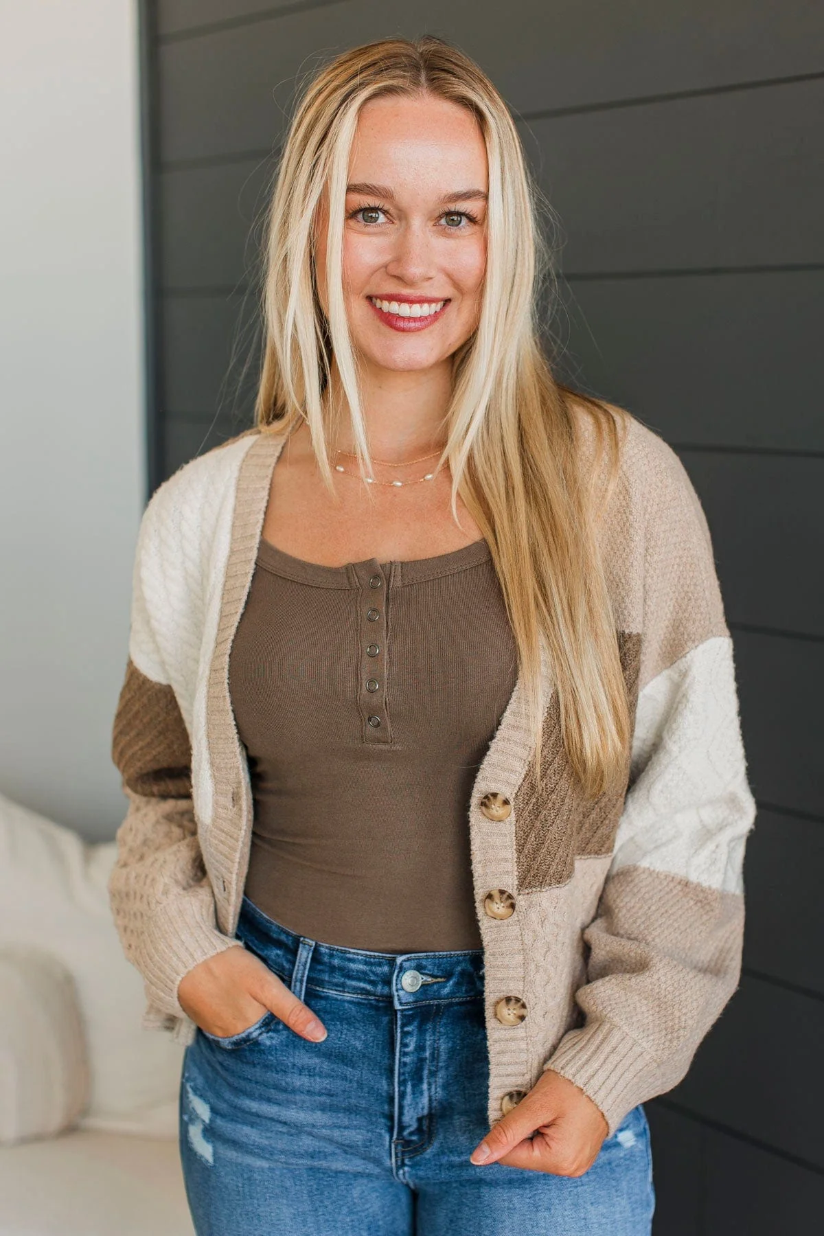 At Your Best Knit Button Cardigan- Taupe Multi