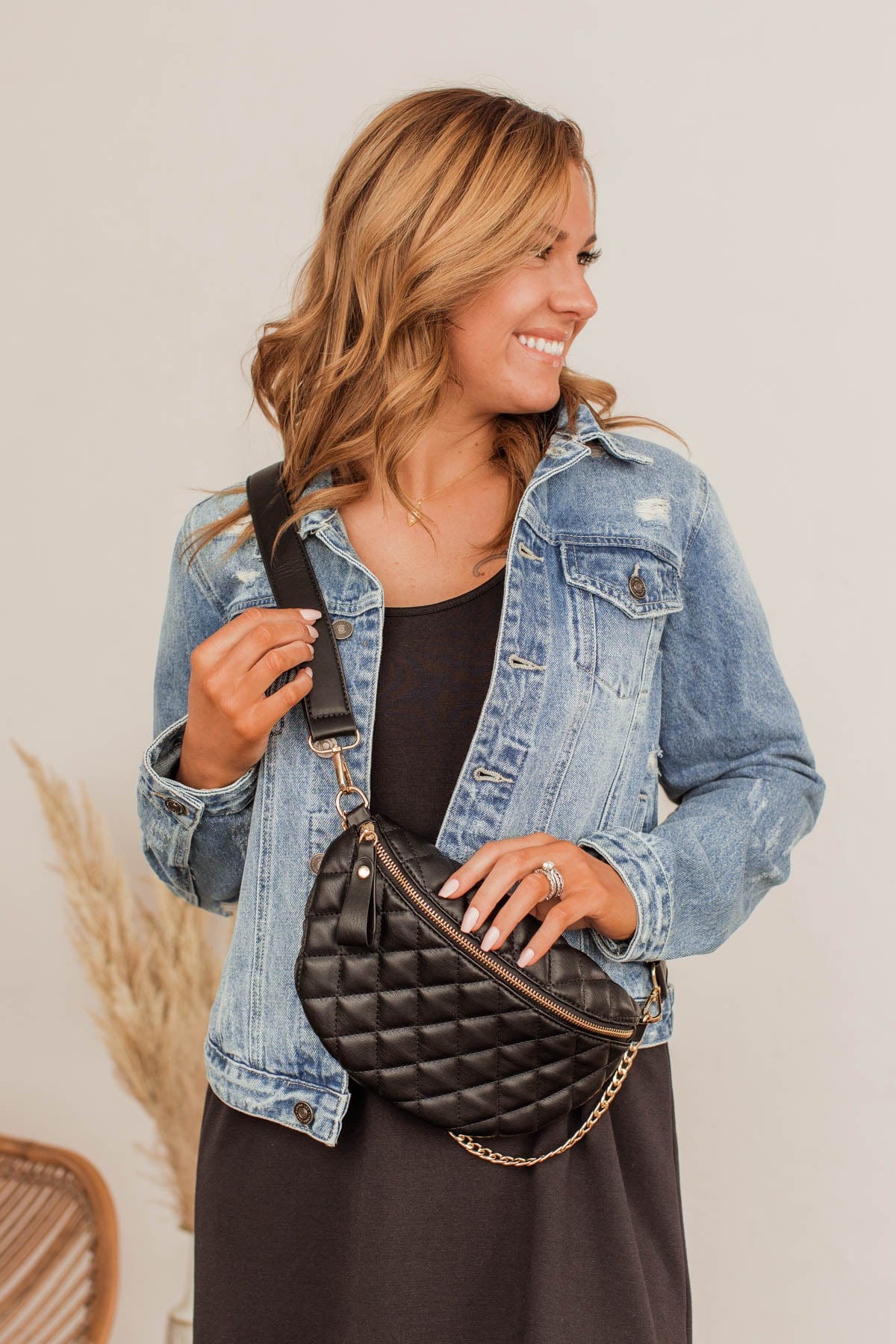 Attached At The Hip Quilted Belt Bag- Black - Image 4