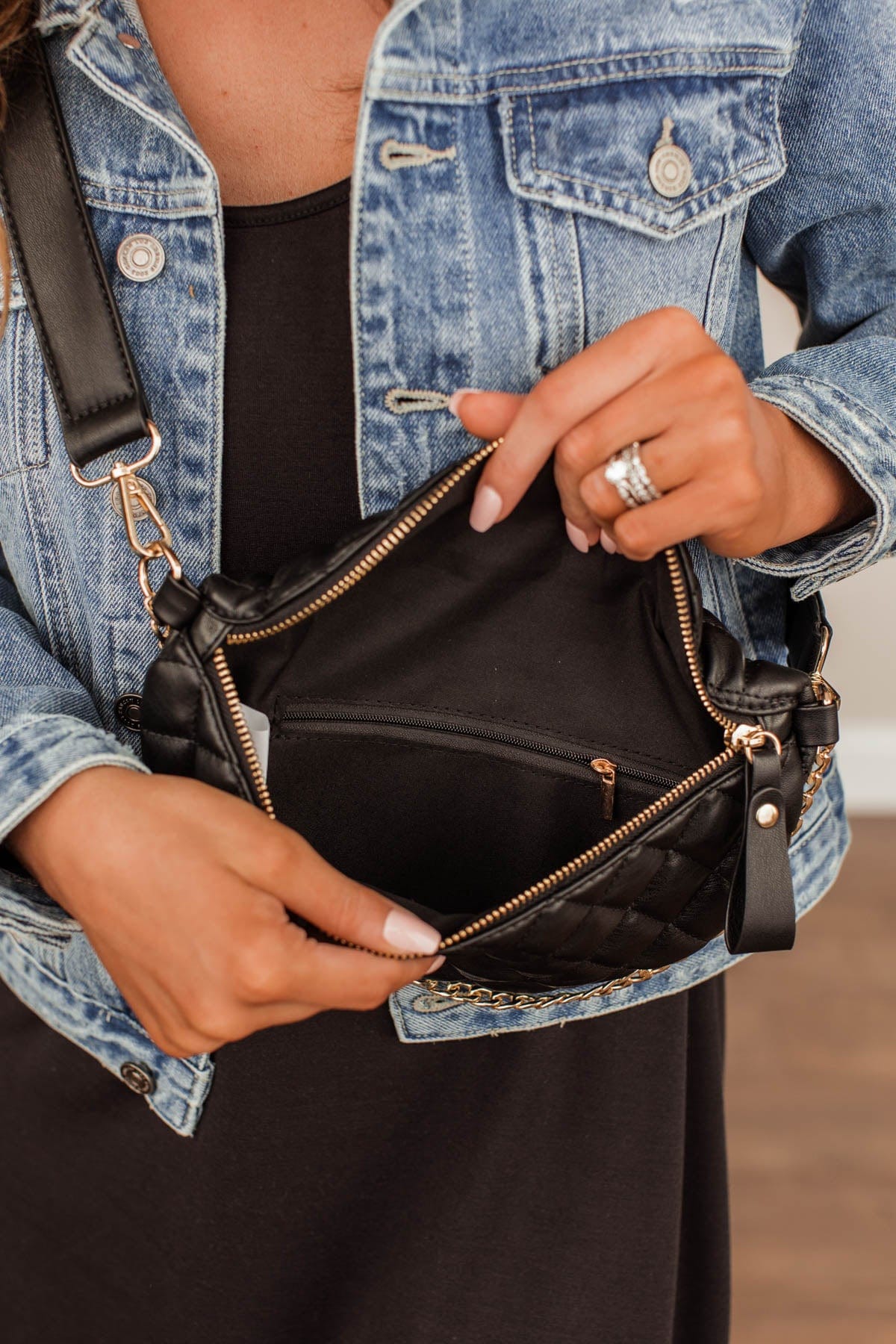 Attached At The Hip Quilted Belt Bag- Black - Image 5