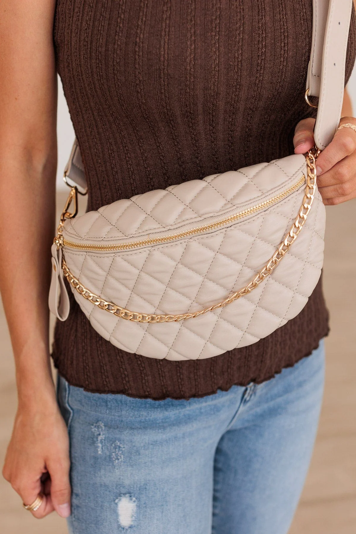 Attached At The Hip Quilted Belt Bag- Nude - Image 2