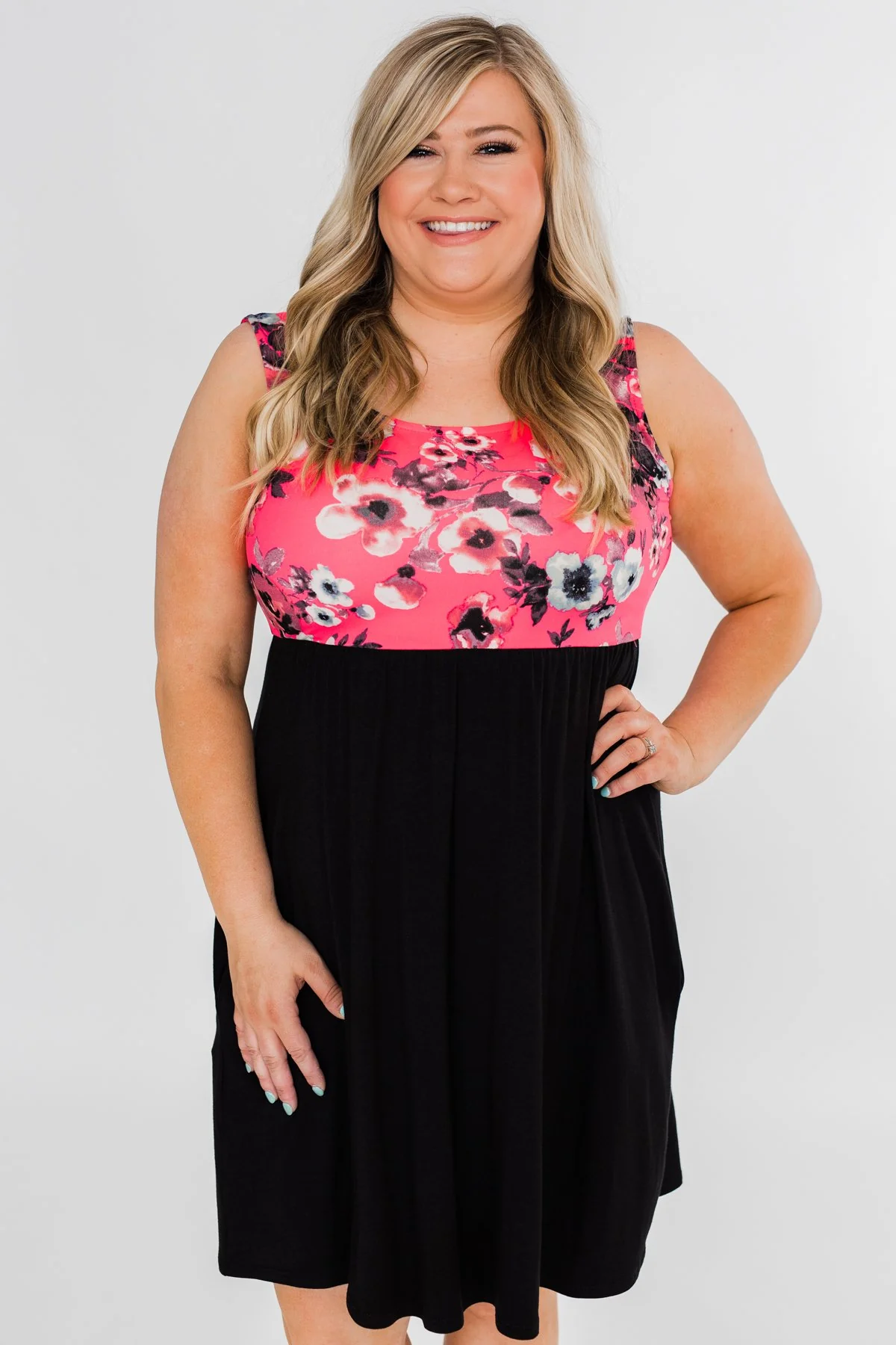 Attracted to You Floral Dress- Neon Pink & Black - Image 12
