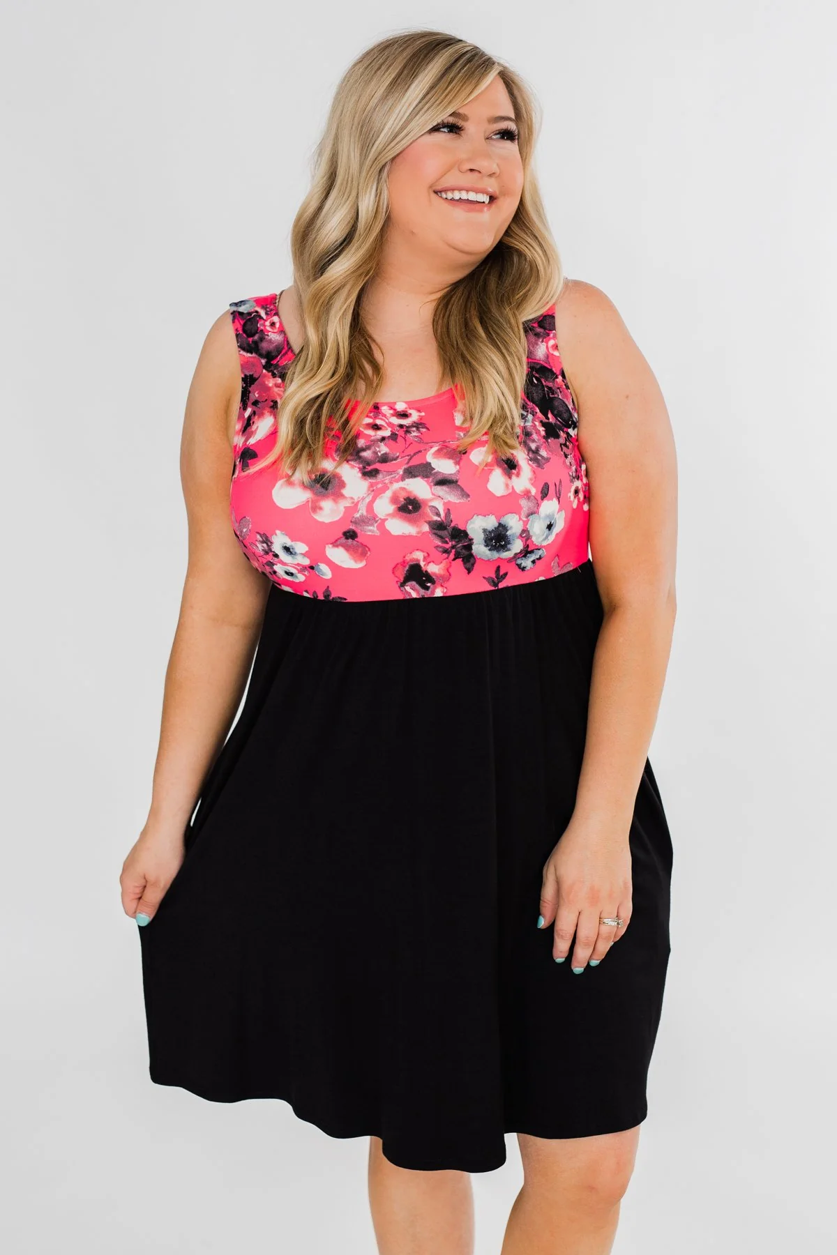Attracted to You Floral Dress- Neon Pink & Black - Image 8