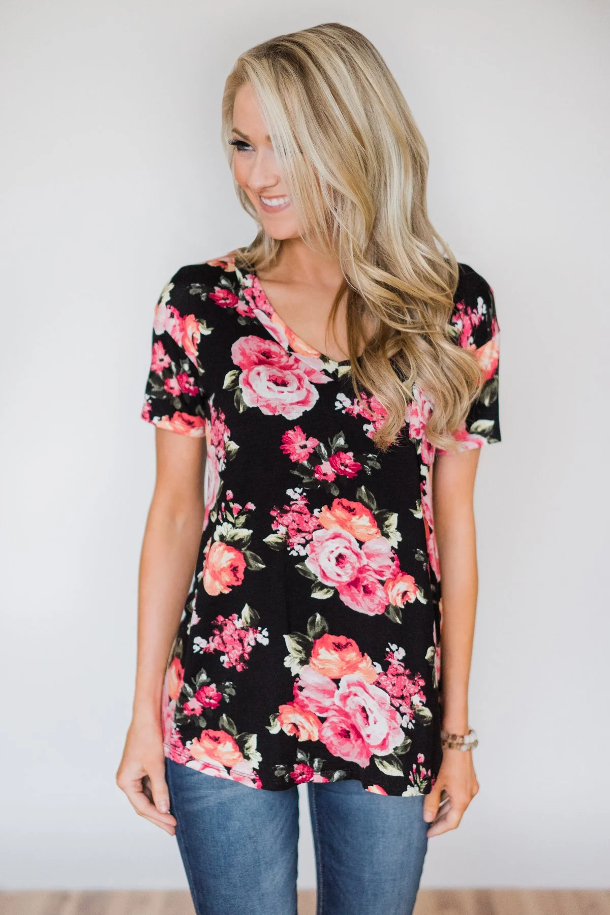 Attracted to You Floral V-Neck Pocket Top- Black - Image 5