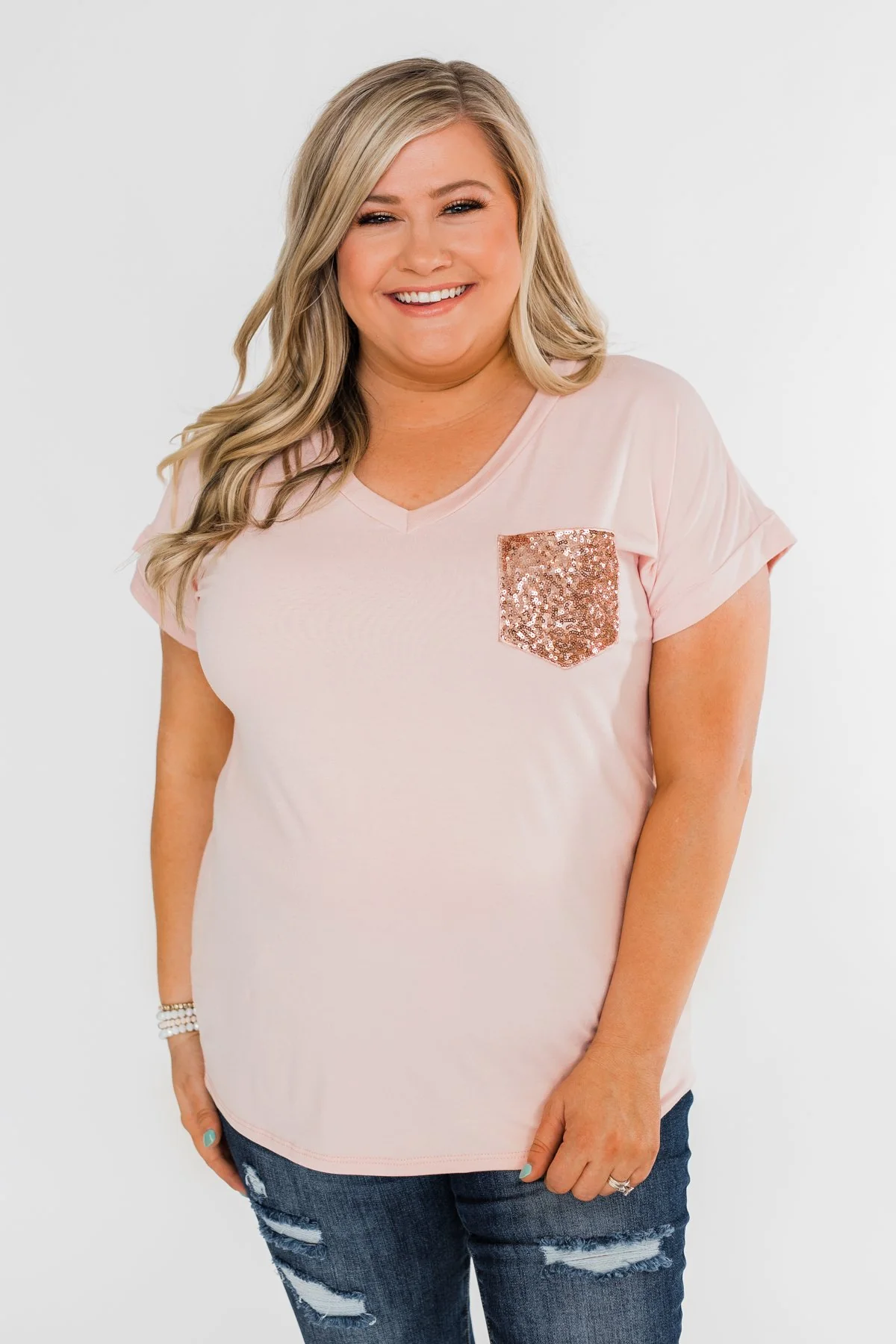 Attracted To You Sequin Pocket Top- Blush - Image 7
