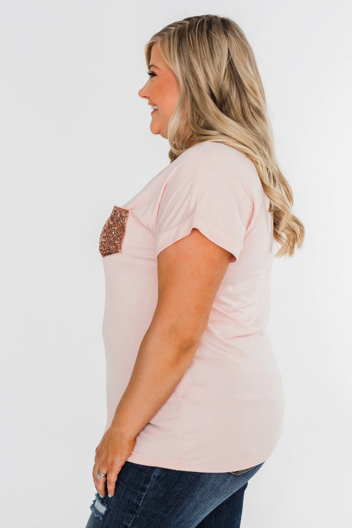 Attracted To You Sequin Pocket Top- Blush - Image 9