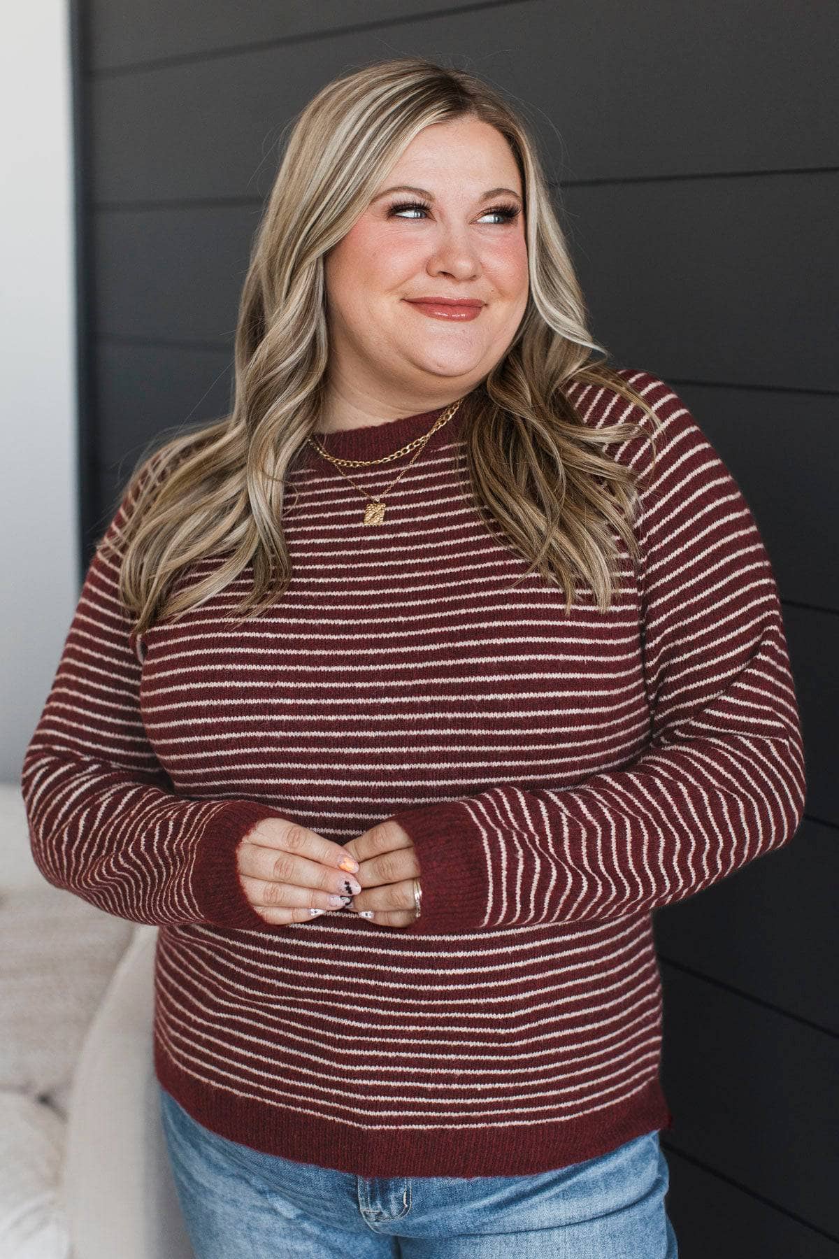 Authentic Moments Striped Sweater- Burgundy