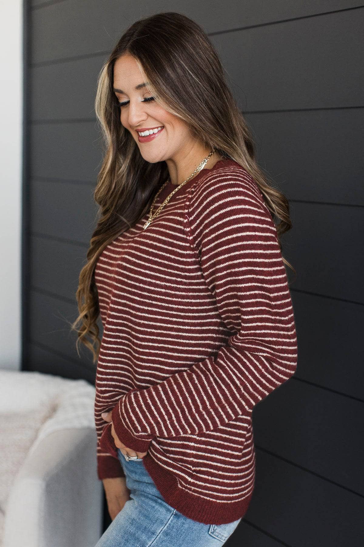 Authentic Moments Striped Sweater- Burgundy - Image 6