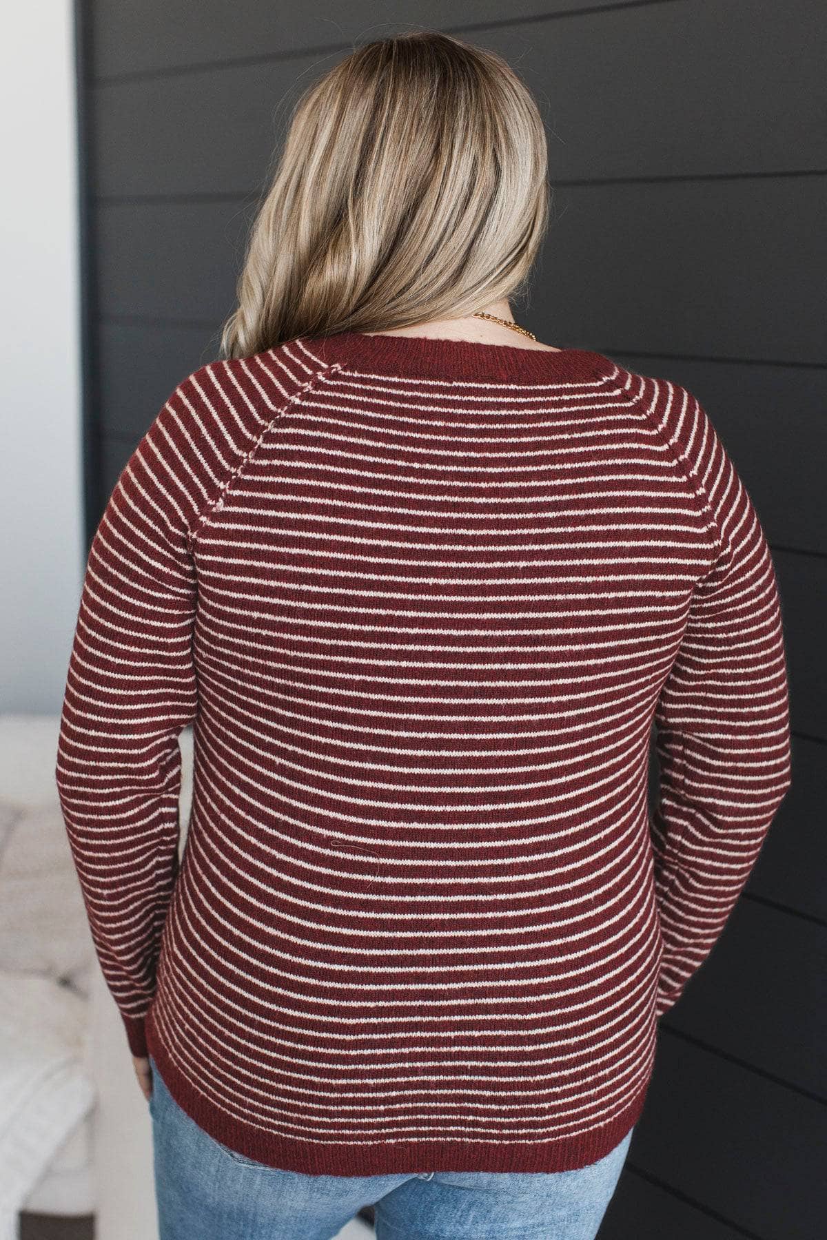 Authentic Moments Striped Sweater- Burgundy - Image 7