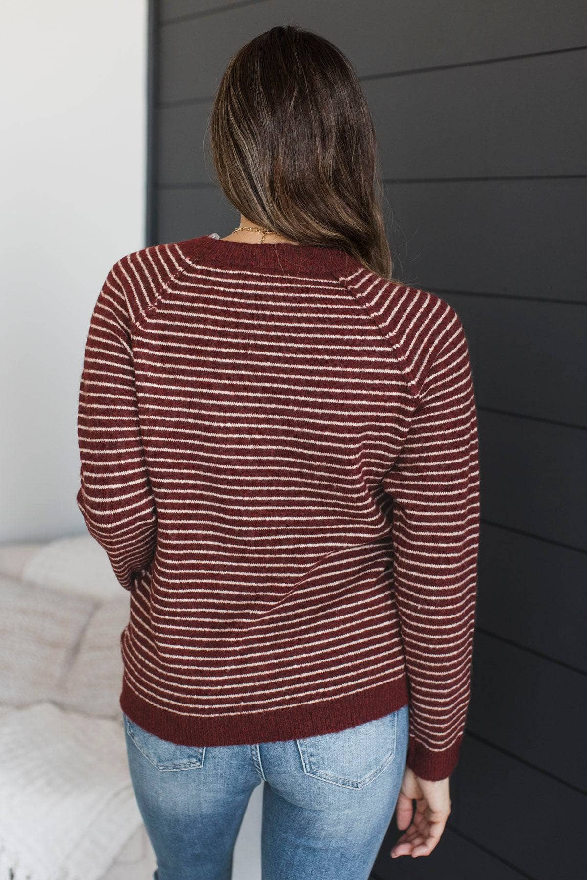 Authentic Moments Striped Sweater- Burgundy - Image 8