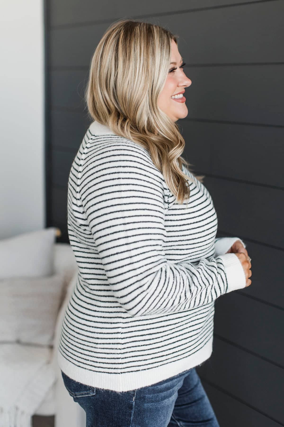 Authentic Moments Striped Sweater- Off-White & Forest - Image 5