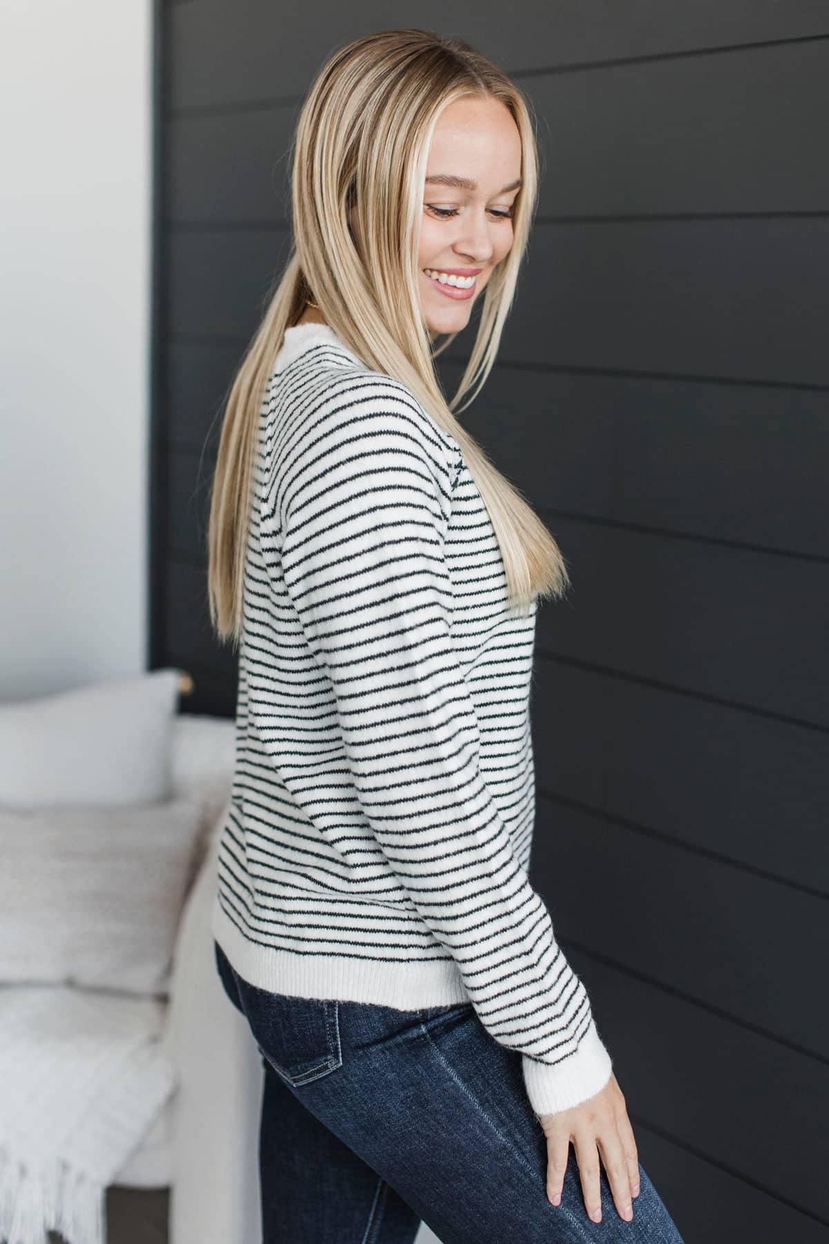 Authentic Moments Striped Sweater- Off-White & Forest - Image 6