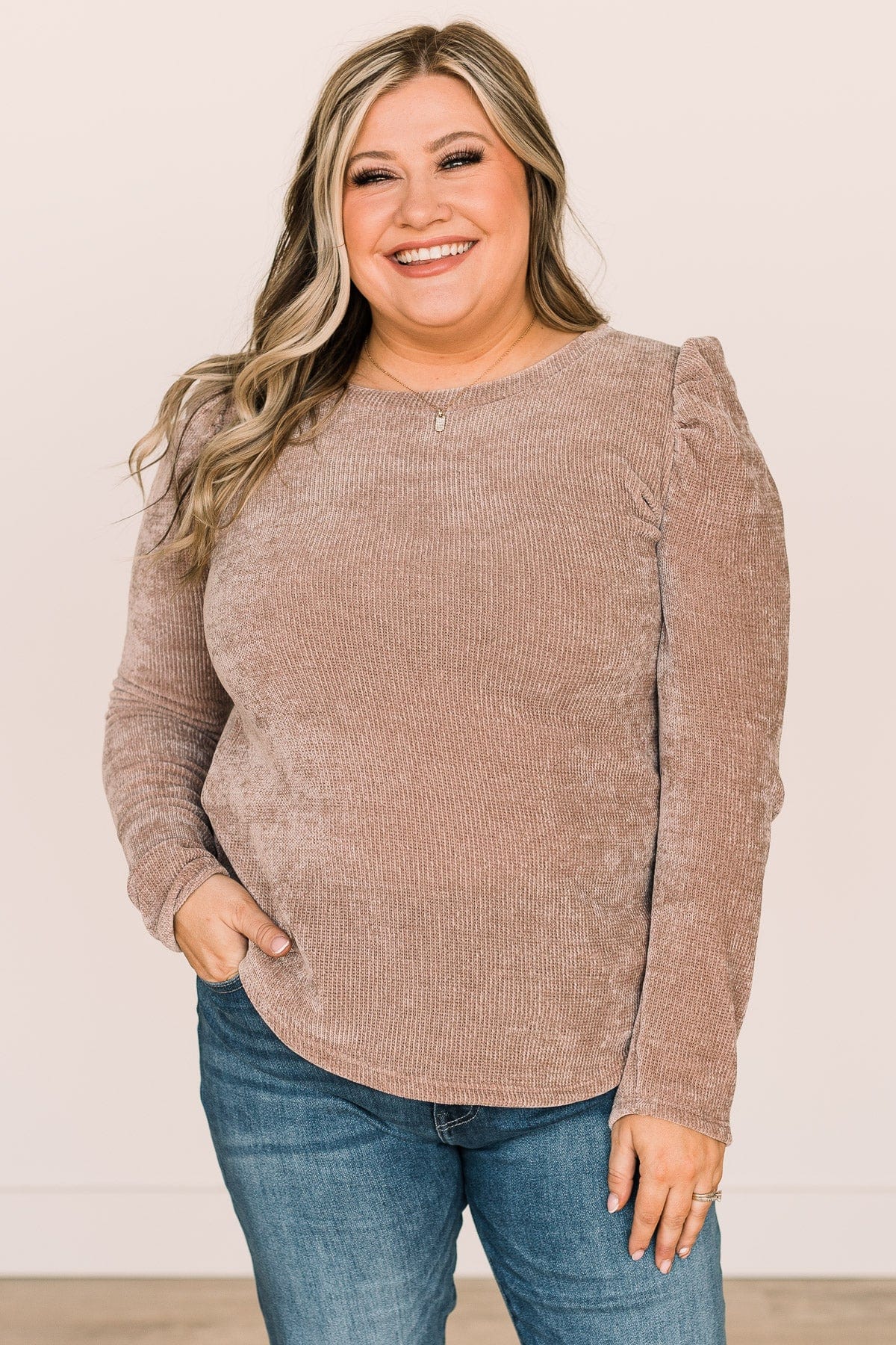 Authentic Style Puff Sleeve Top- Taupe - Image 2