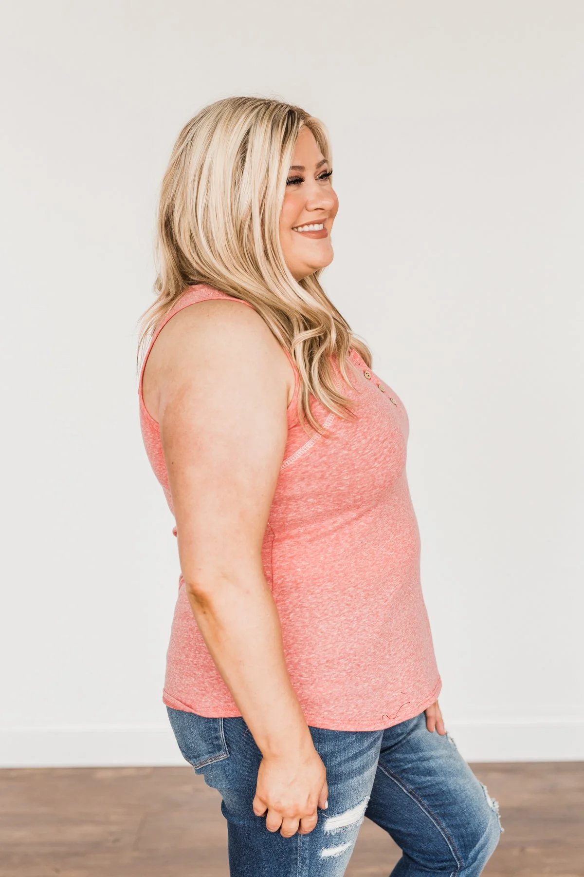 Authentically Me Button Tank Top- Coral - Image 10