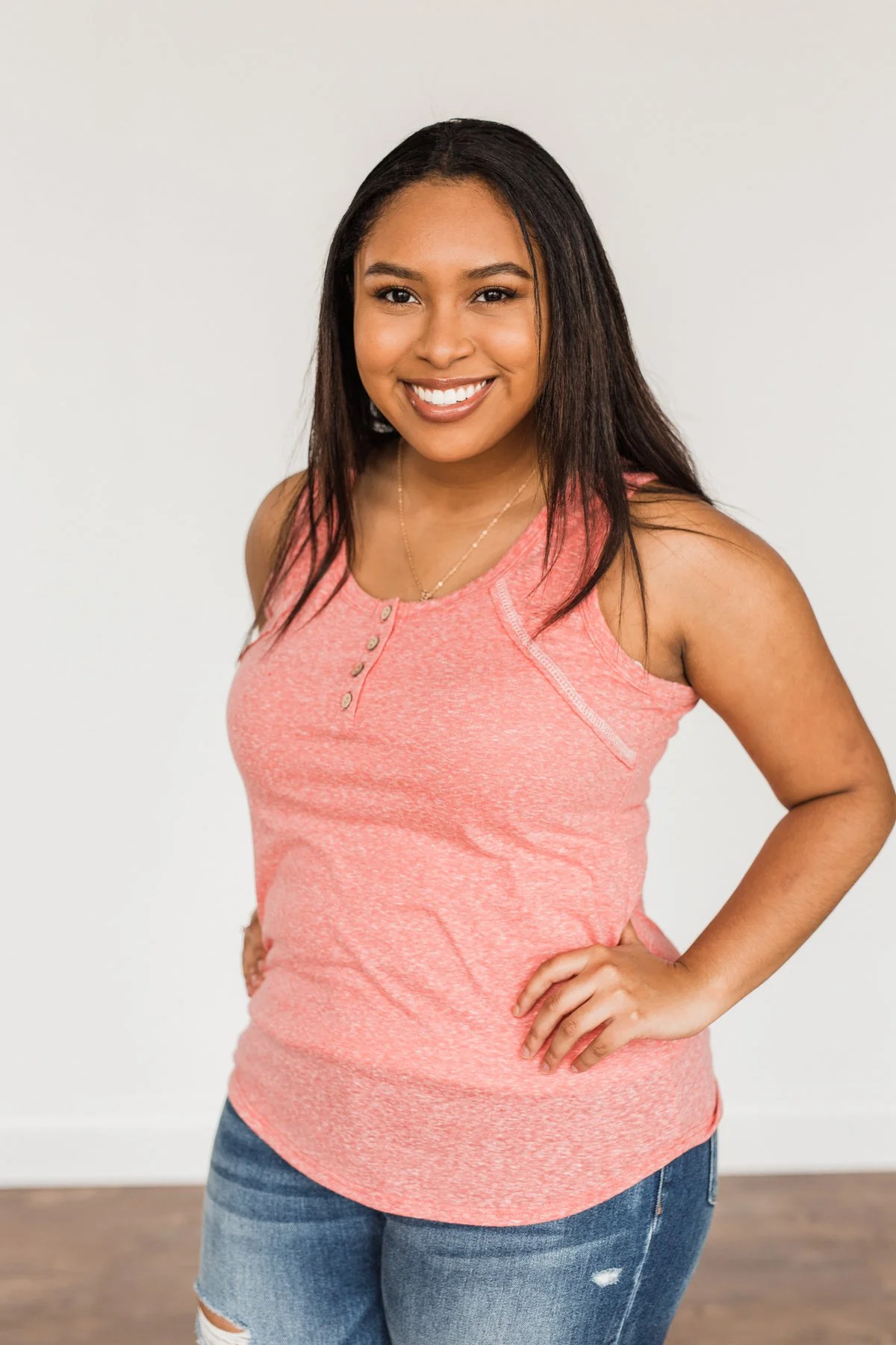 Authentically Me Button Tank Top- Coral - Image 6