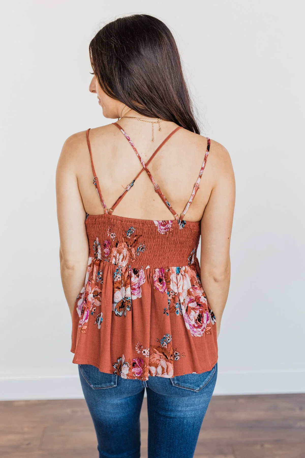 Autumn Delight Floral & Lace Tank Top- Dark Clay - Image 8