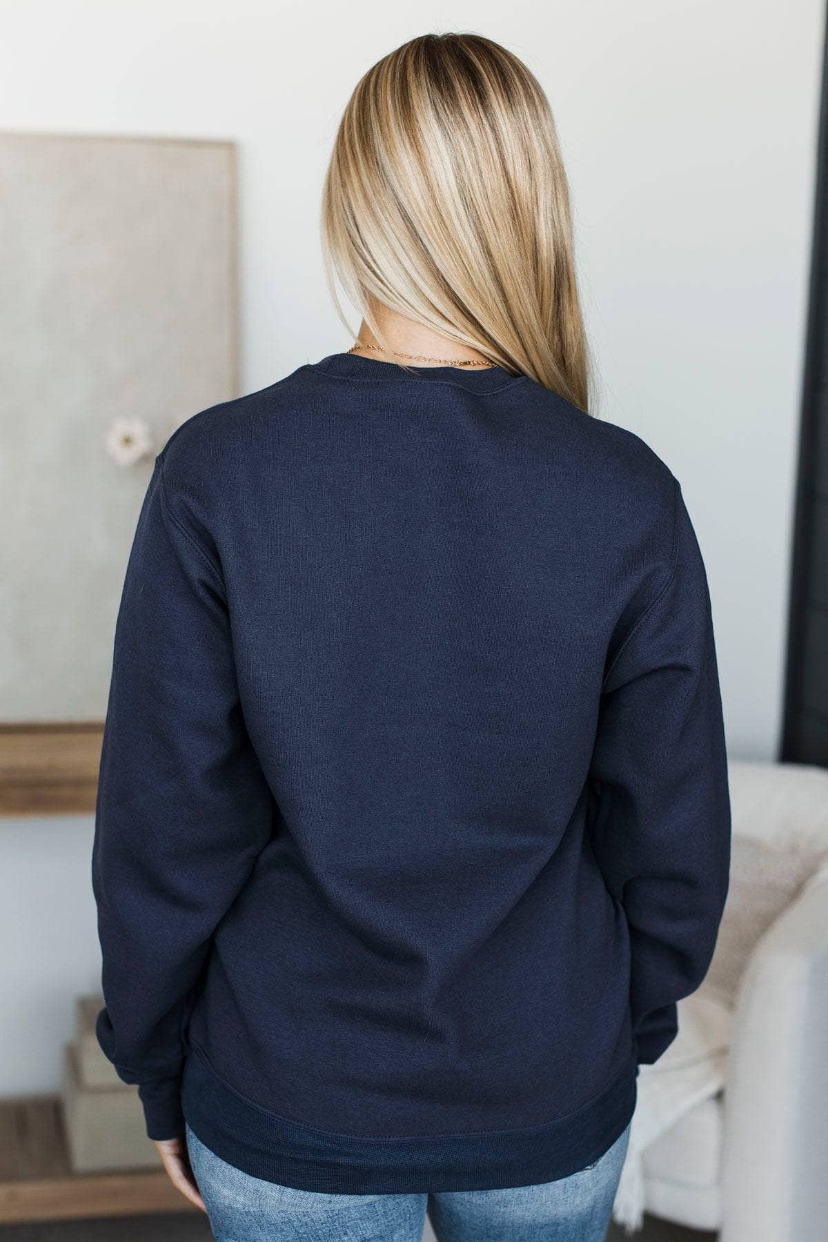 "Autumn Market" Crew Neck Pullover- Navy - Image 7