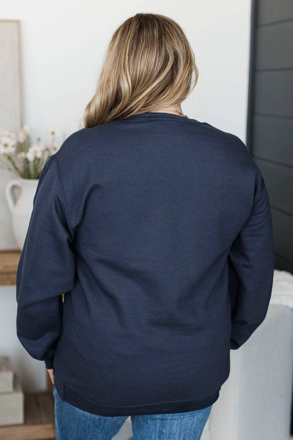 "Autumn Market" Crew Neck Pullover- Navy - Image 8