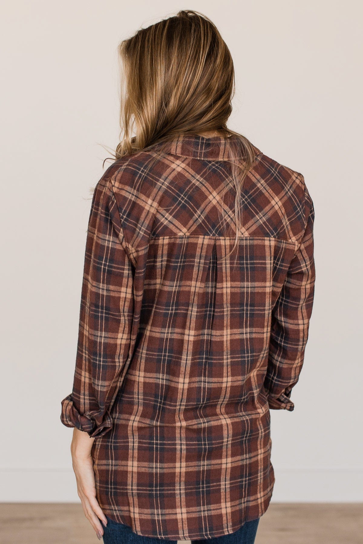 Autumn Nights Plaid Button Top- Brown - Image 11