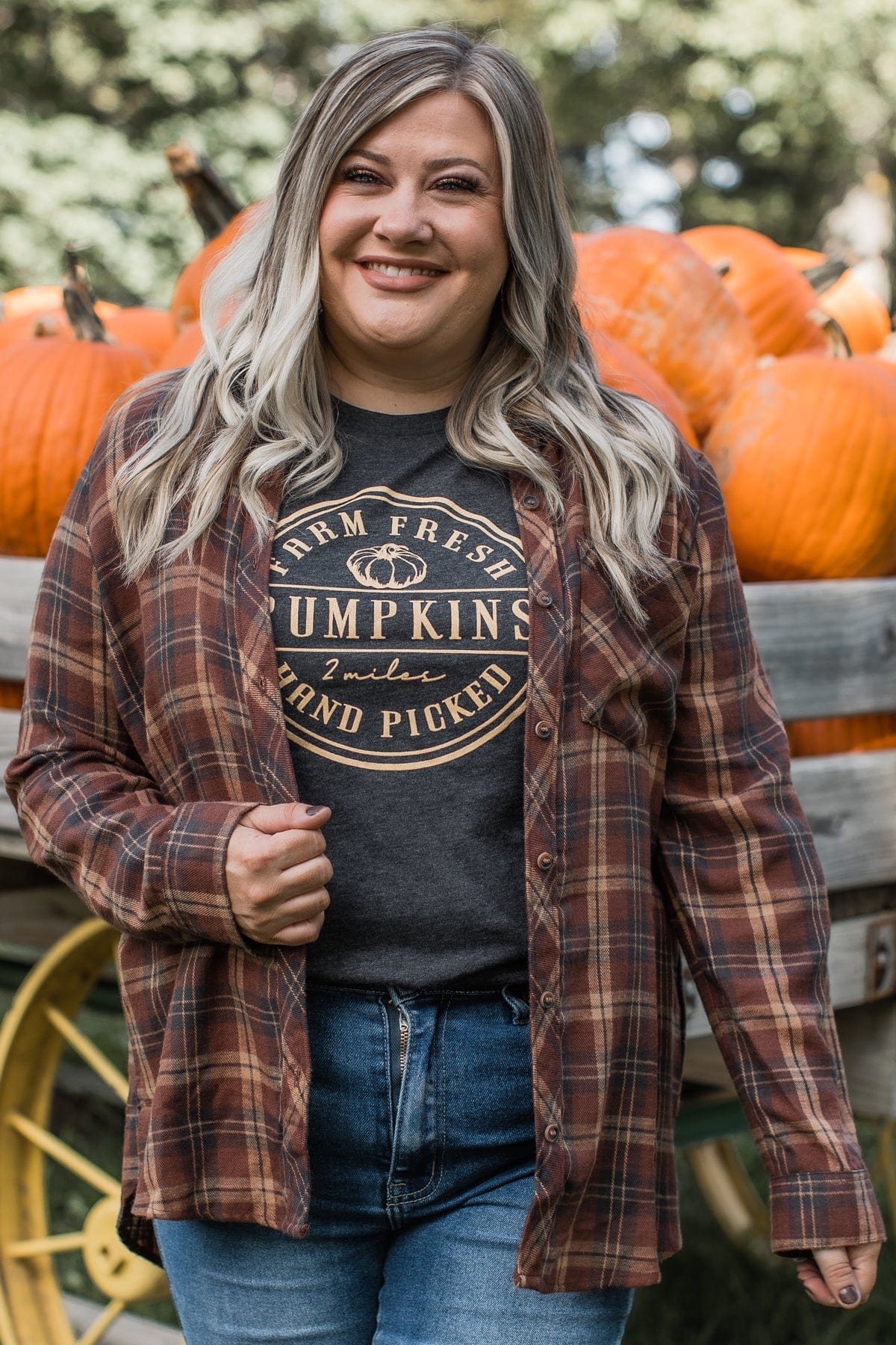 Autumn Nights Plaid Button Top- Brown - Image 6