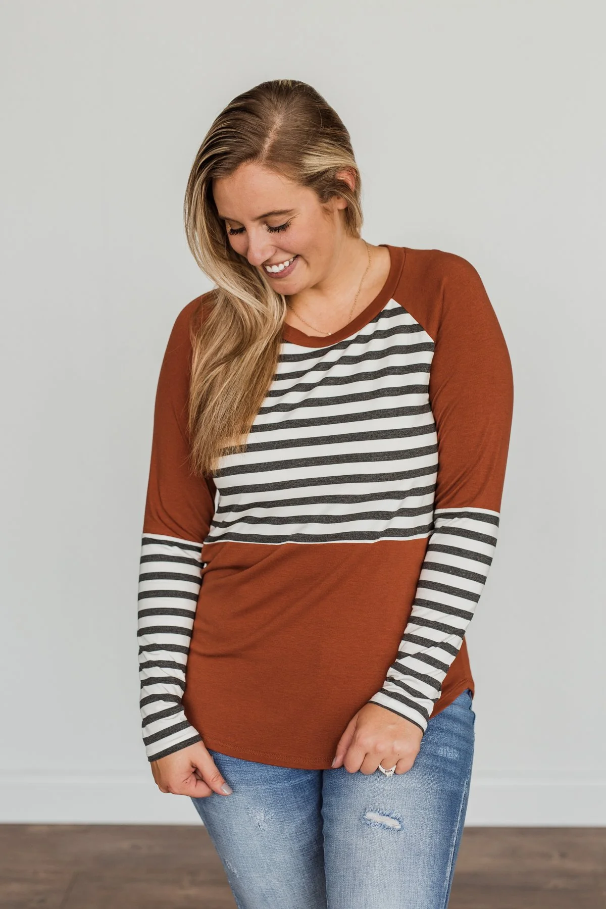 Autumn On My Mind Striped Top- Rust - Image 3