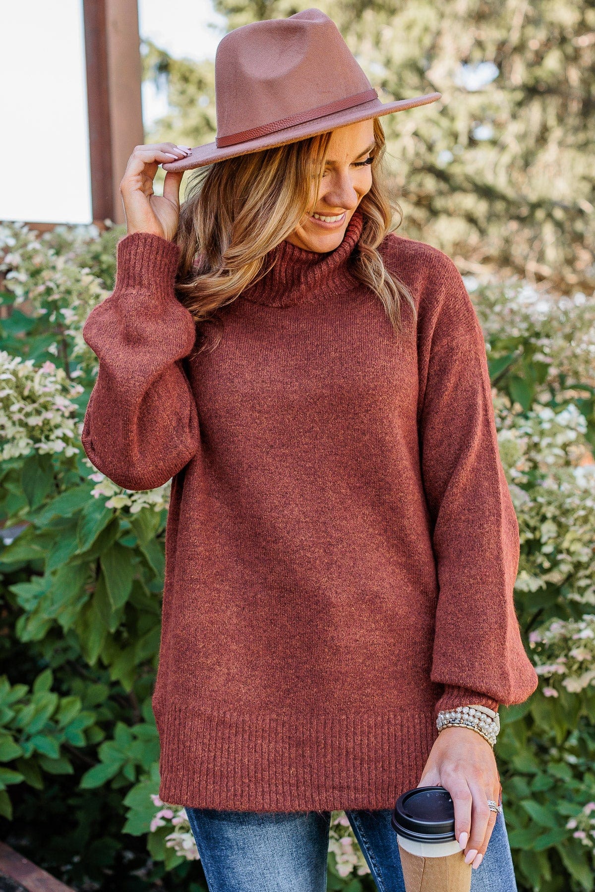 Autumn Splendor Turtle Neck Sweater- Deep Rust - Image 5