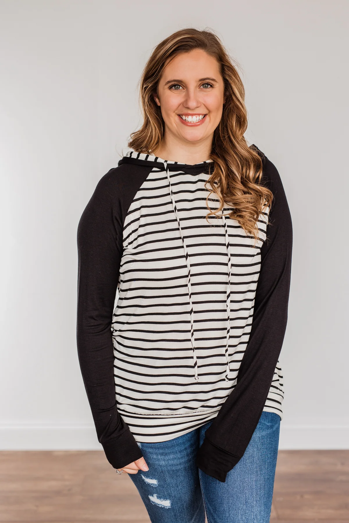 Autumn Wishes Striped Hoodie- Black & Ivory - Image 2