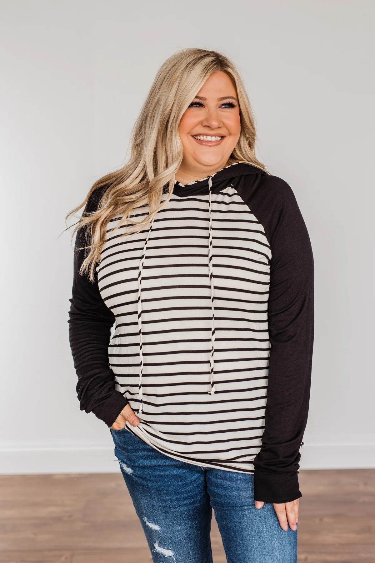 Autumn Wishes Striped Hoodie- Black & Ivory - Image 3