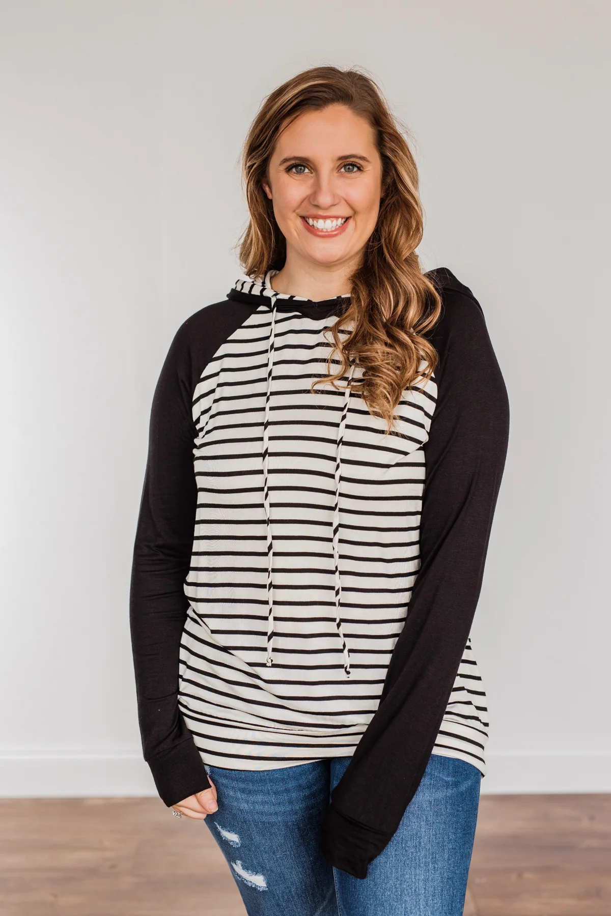 Autumn Wishes Striped Hoodie- Black & Ivory - Image 4