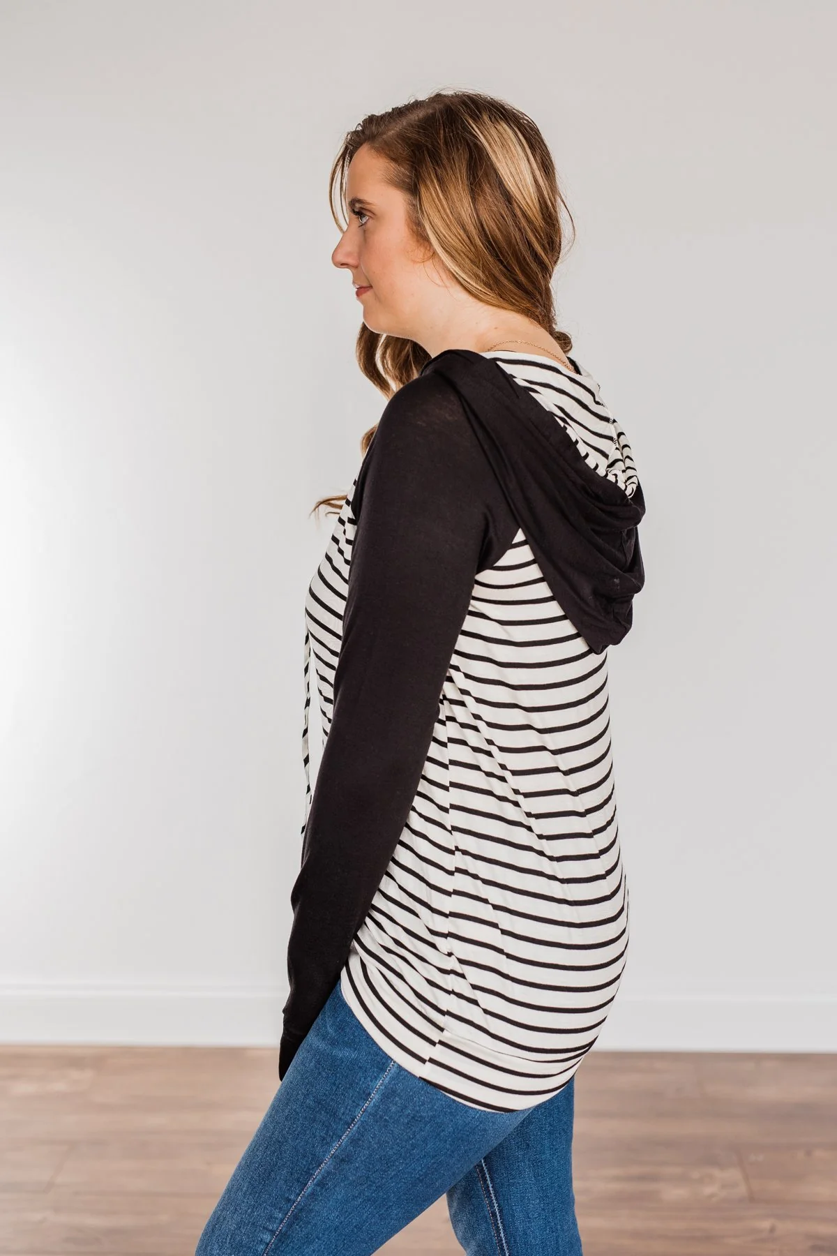Autumn Wishes Striped Hoodie- Black & Ivory - Image 5
