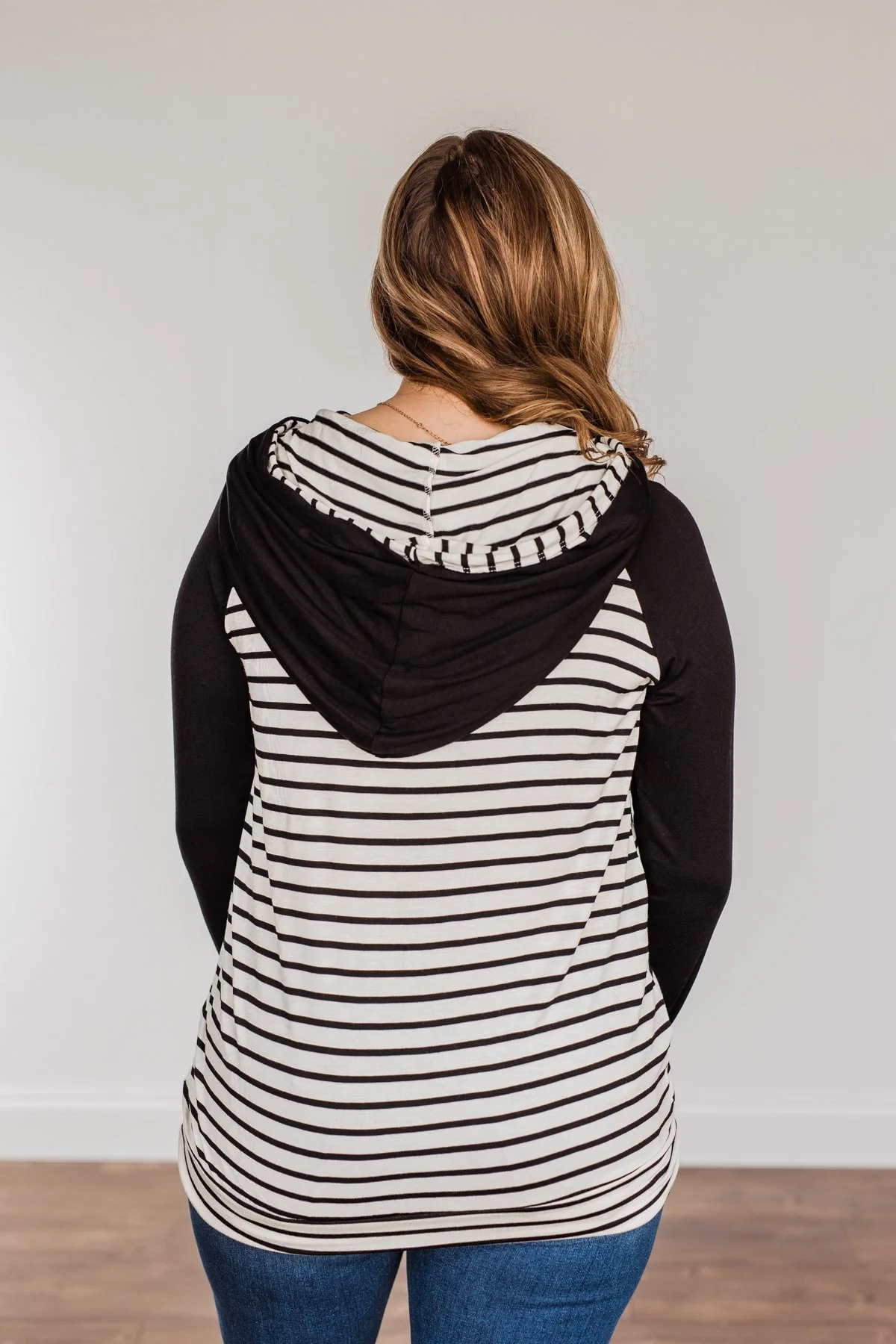 Autumn Wishes Striped Hoodie- Black & Ivory - Image 6
