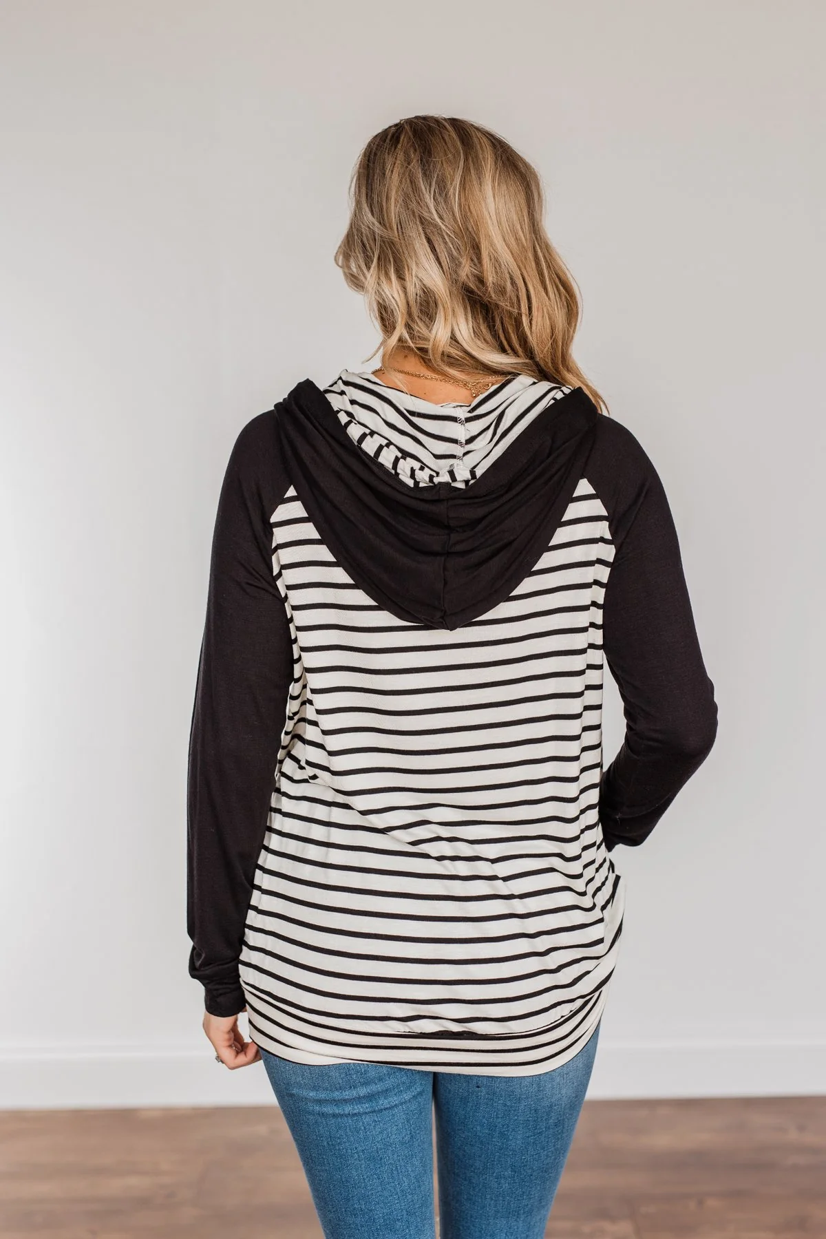 Autumn Wishes Striped Hoodie- Black & Ivory - Image 7