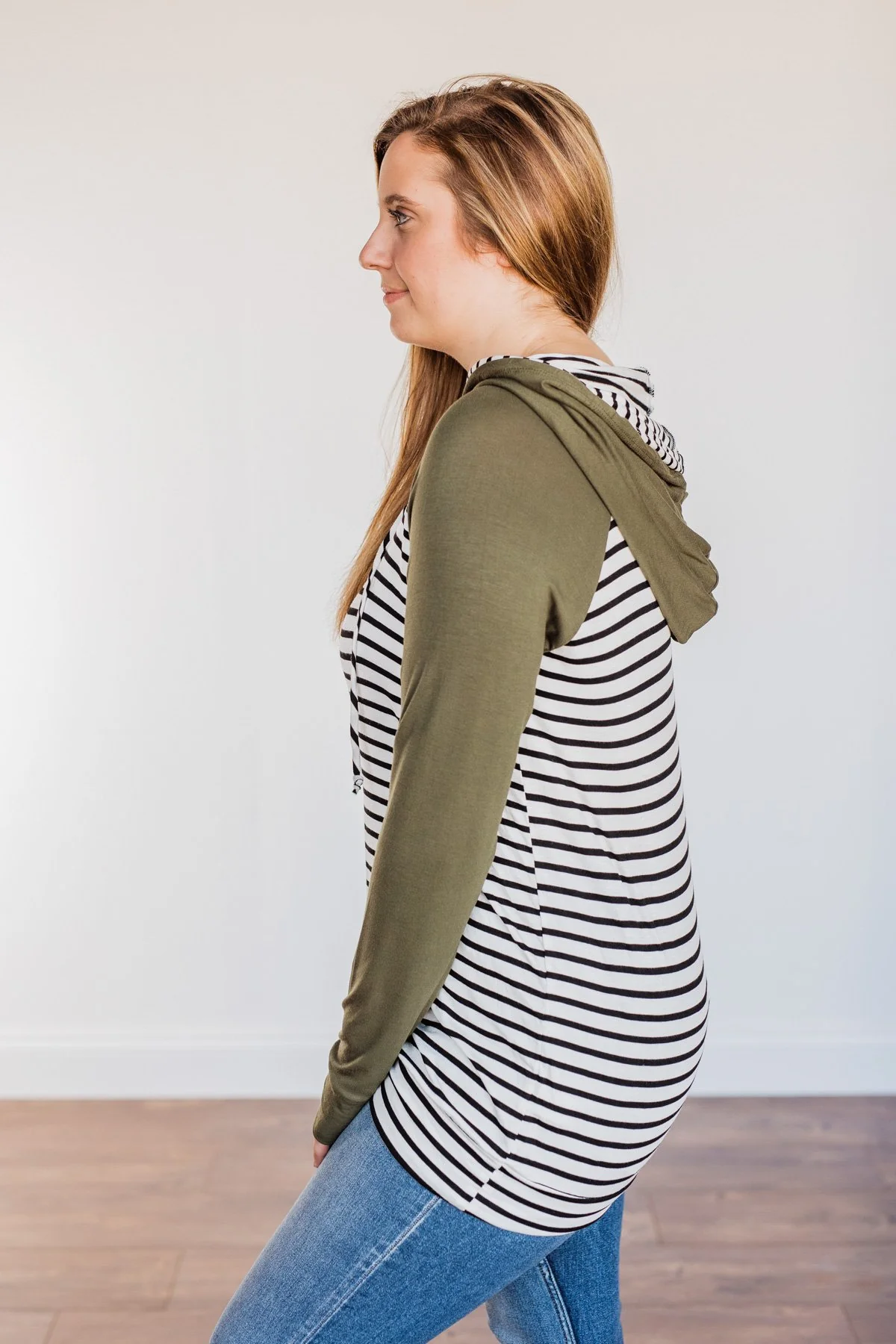 Autumn Wishes Striped Hoodie- Olive & White - Image 6