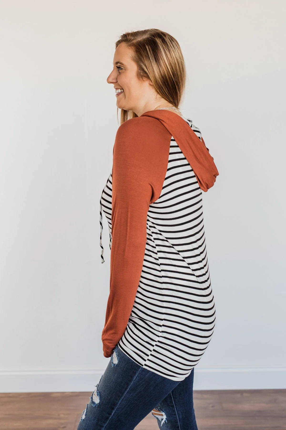 Autumn Wishes Striped Hoodie- Rust & White - Image 11