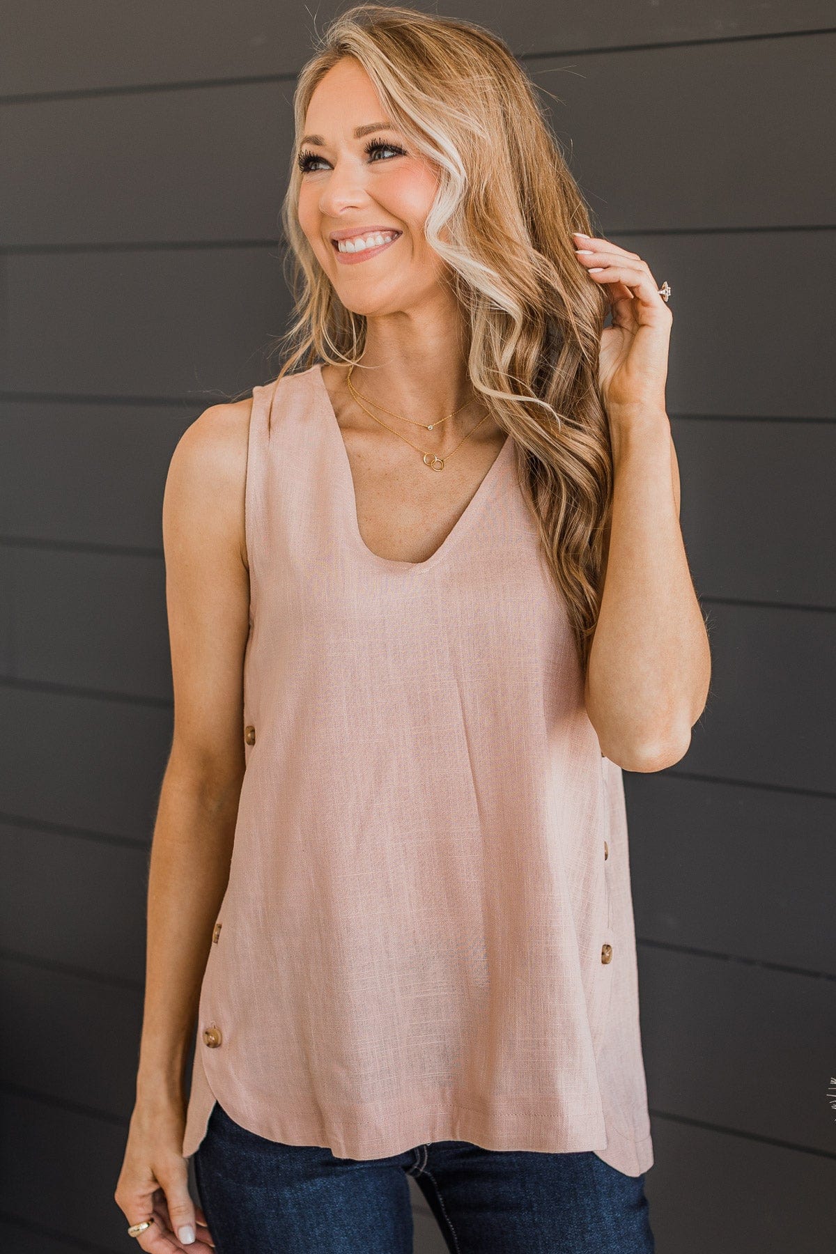 Awaited Love Button Tank Top- Blush - Image 4