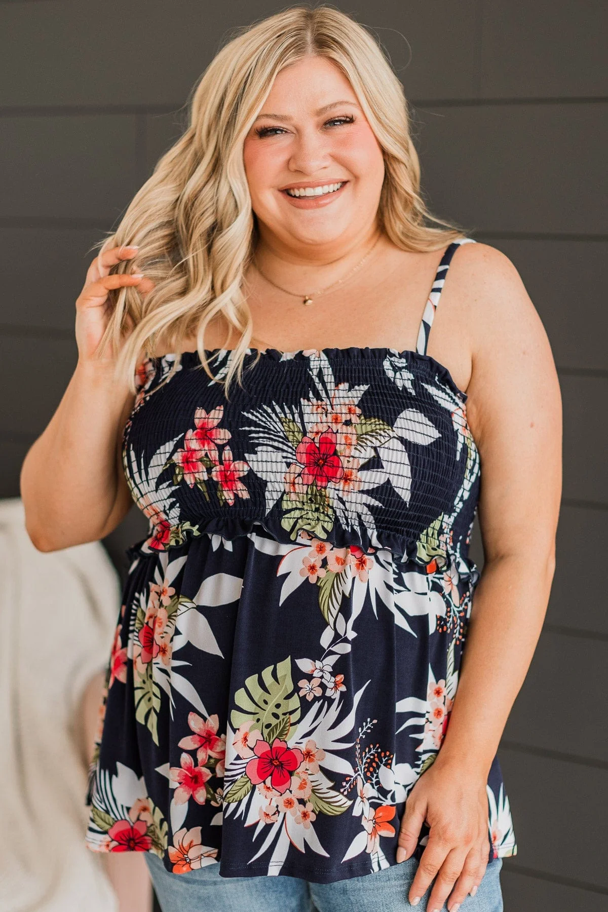 Awaken My Love Floral Tank Top- Navy - Image 3