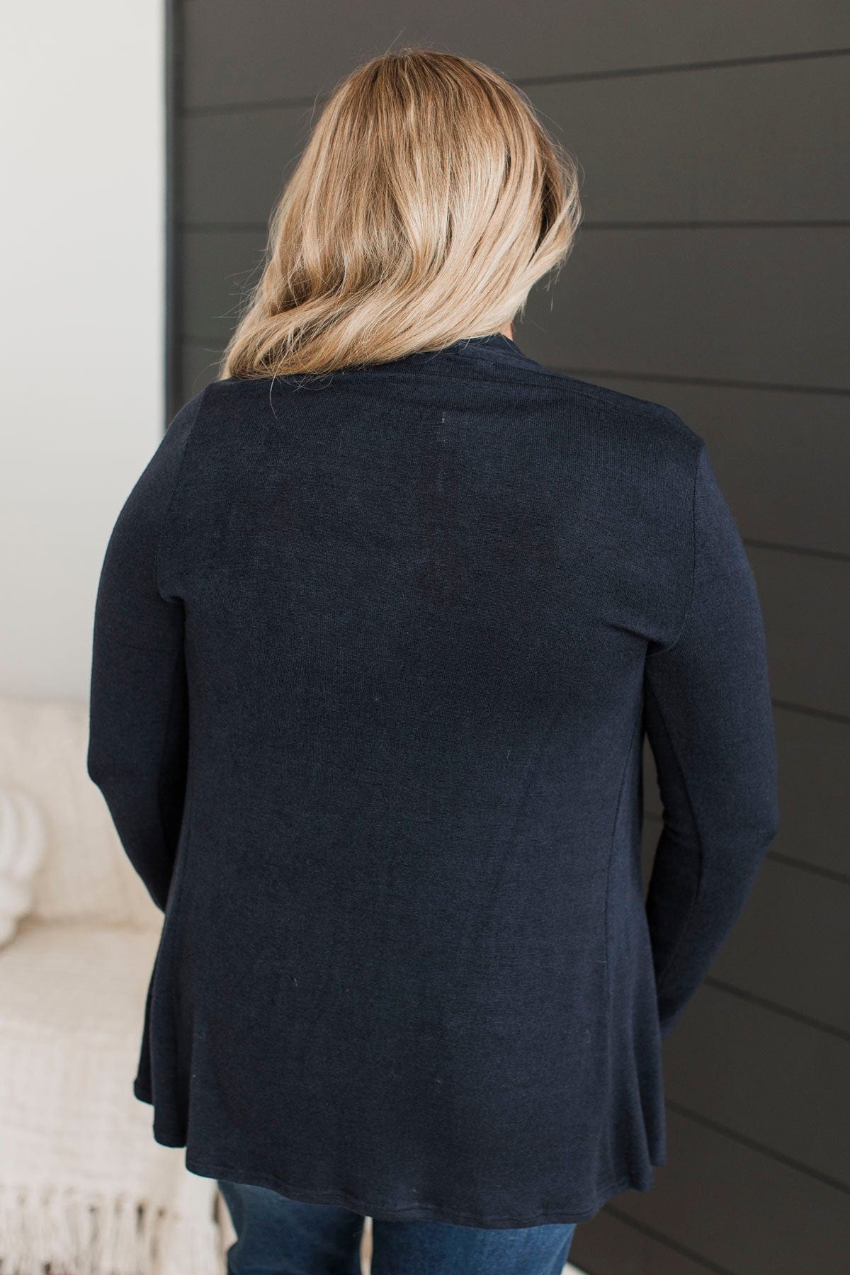 Away On Holiday Drape Cardigan- Navy - Image 8