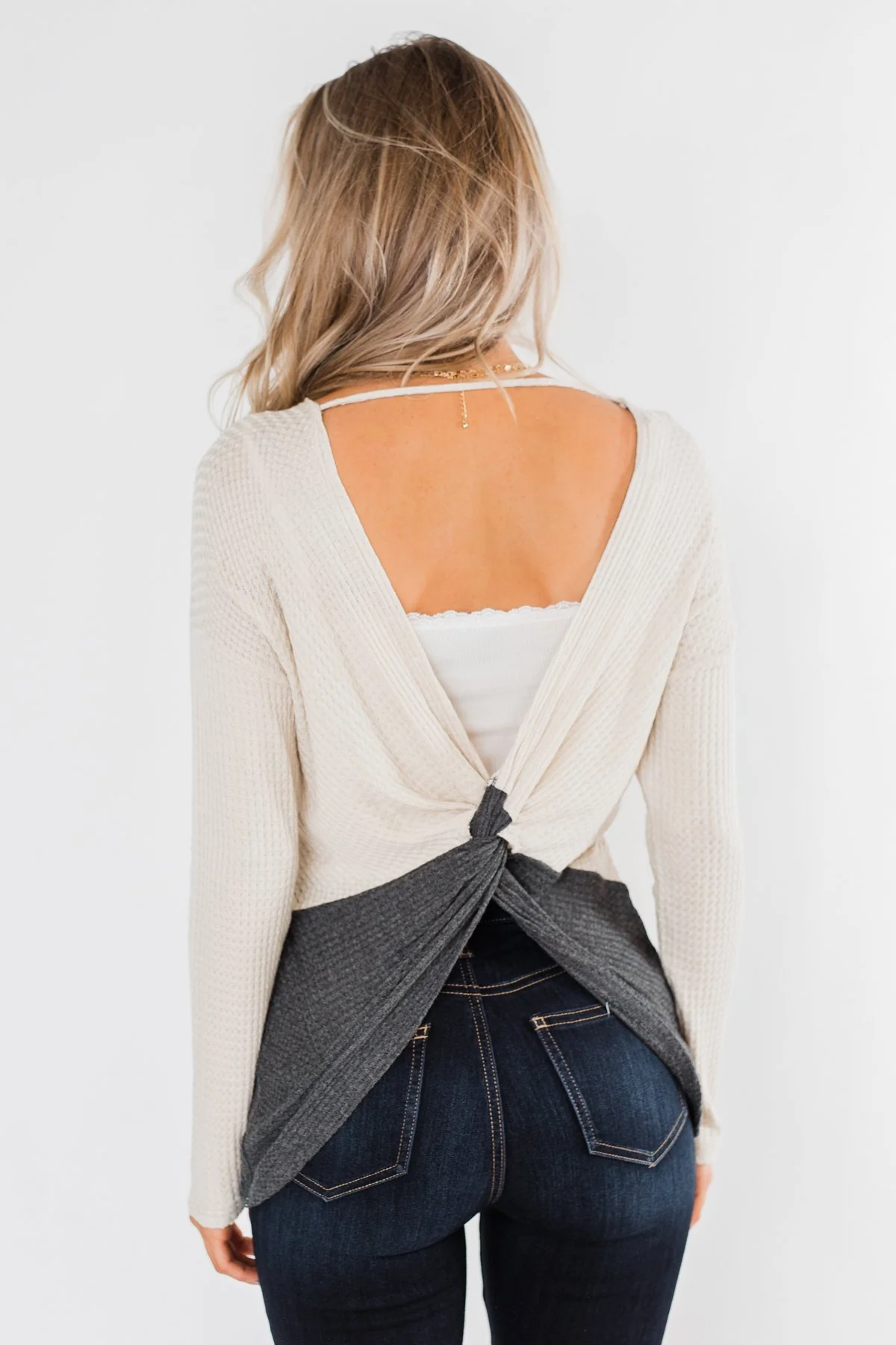 Away We Go Color Block Waffle Knit Top- Mustard & Charcoal - Image 10