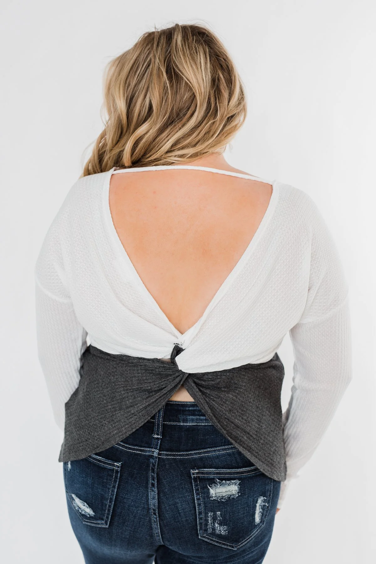 Away We Go Color Block Waffle Knit Top- Pink & Charcoal - Image 7