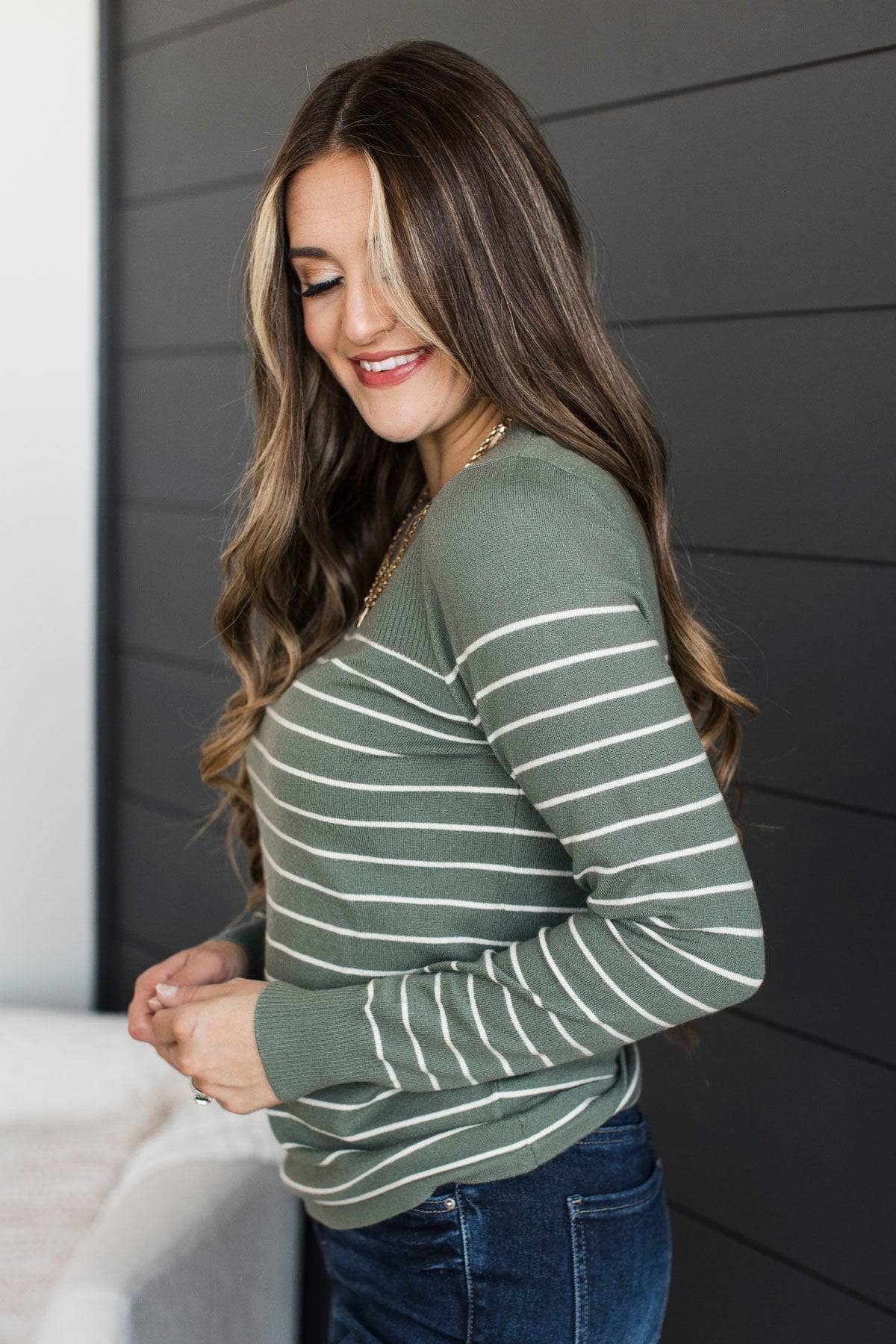 Awe Inspiring Striped Knit Sweater- Dusty Jade - Image 4