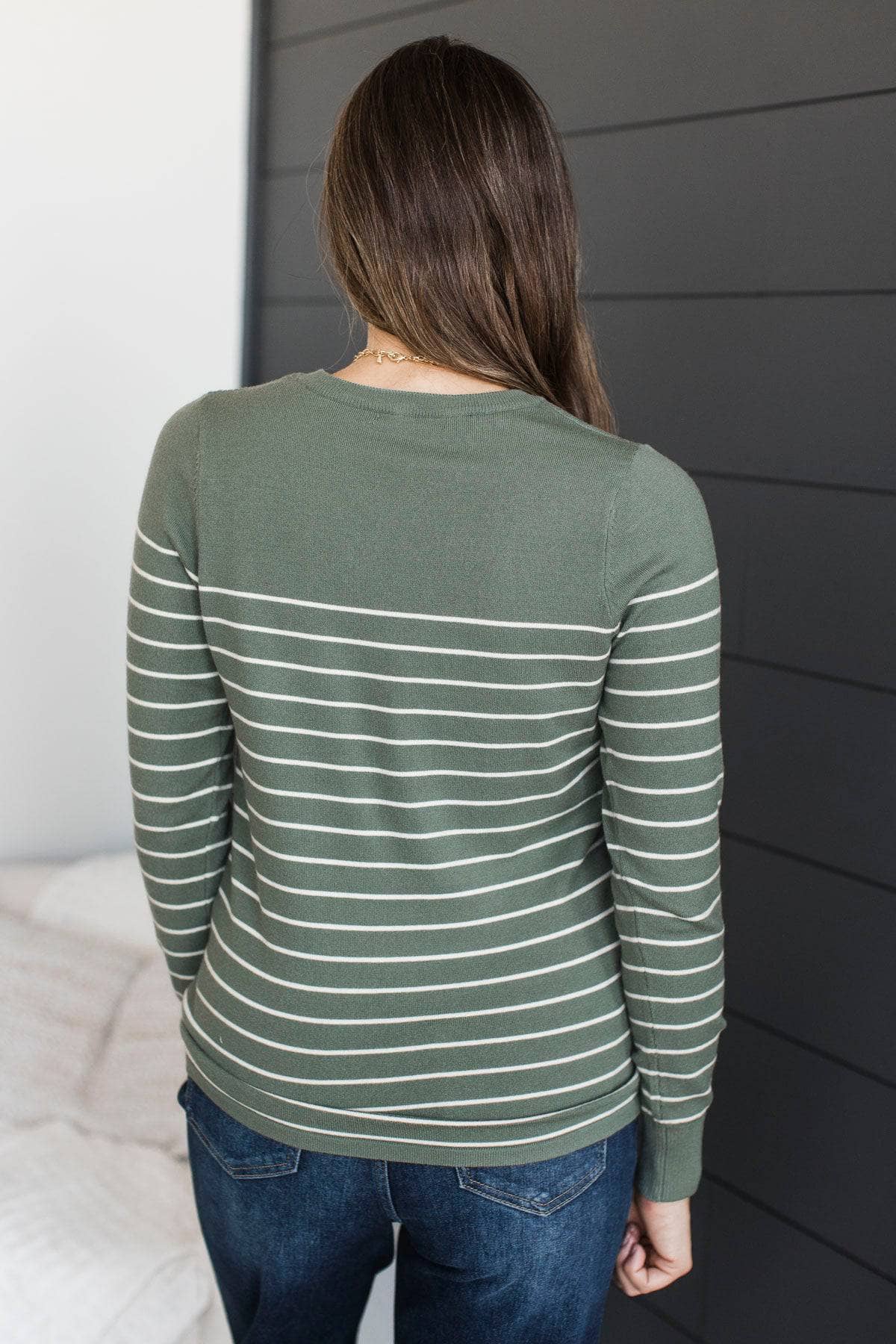 Awe Inspiring Striped Knit Sweater- Dusty Jade - Image 6