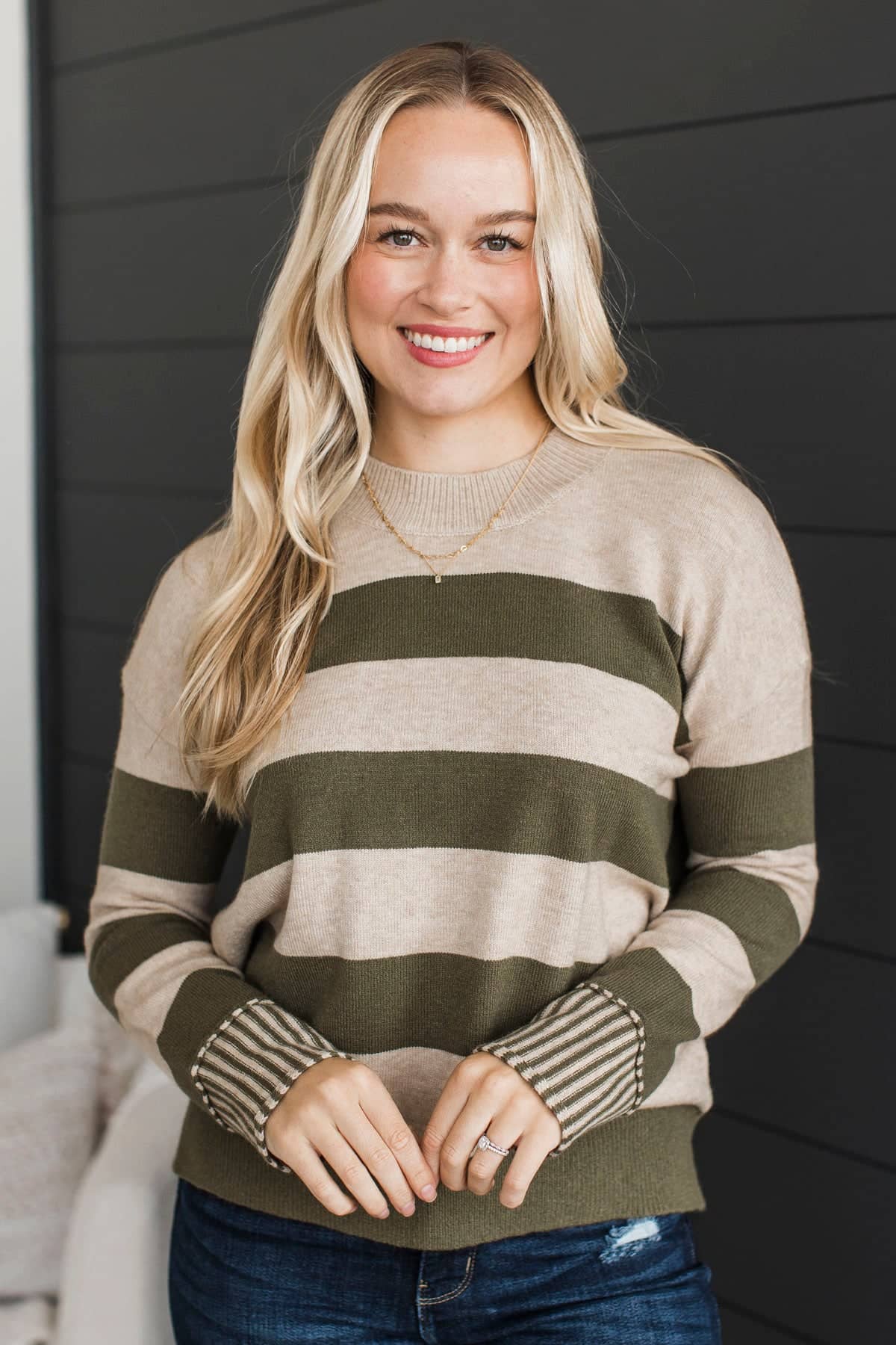 Awesome Days Striped Knit Sweater- Beige & Olive