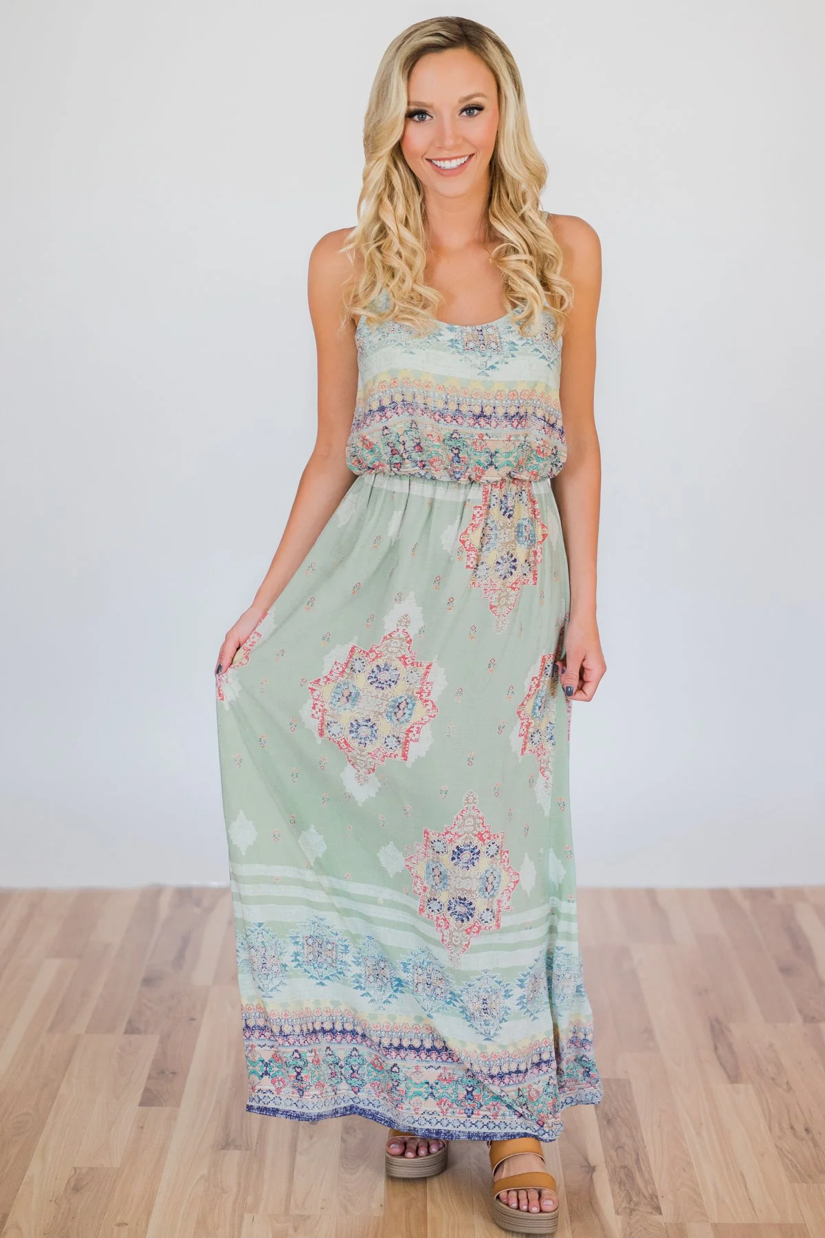 Aztec Beauty Maxi Dress- Sage - Image 2