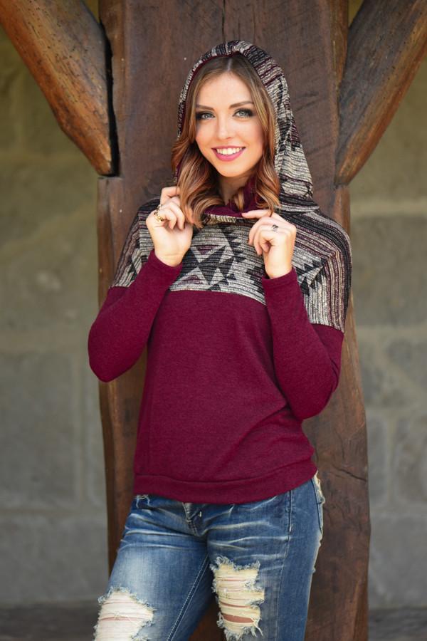 Aztec Cowl Neck Burgundy - Image 11