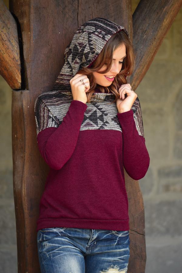 Aztec Cowl Neck Burgundy - Image 12