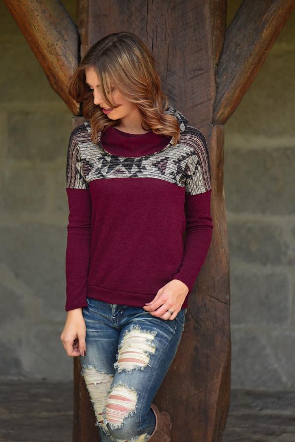 Aztec Cowl Neck Burgundy - Image 5