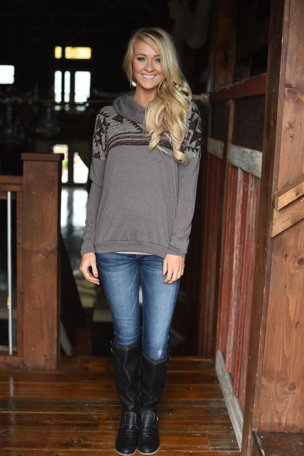 Aztec Cowl Neck ~ Grey - Image 2