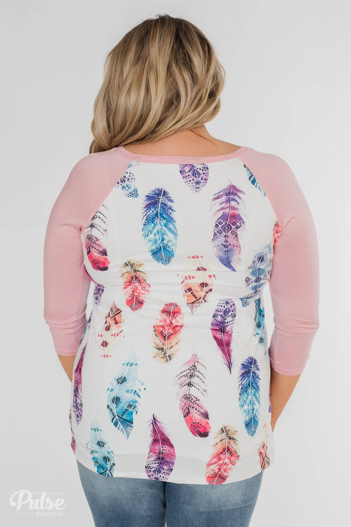 Aztec Feather 3/4 Sleeve Top- Dusty Pink - Image 12