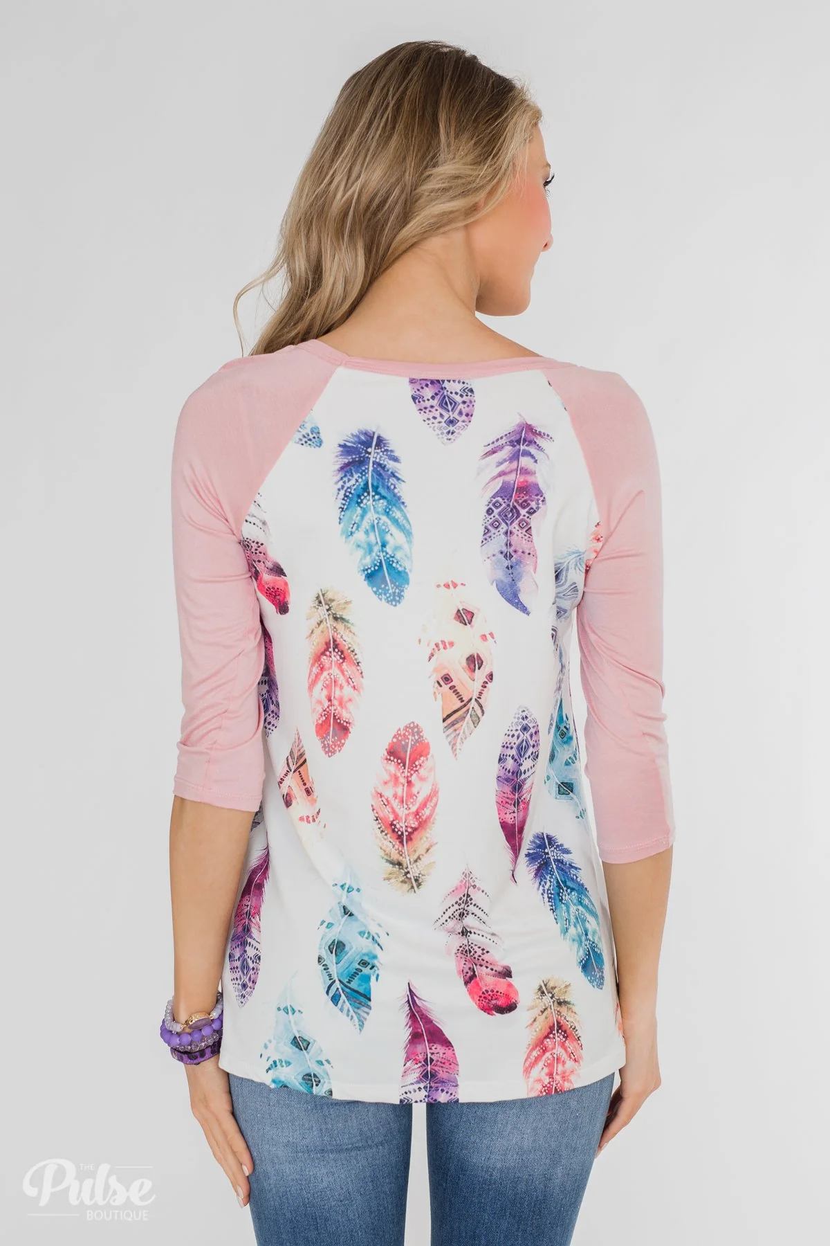 Aztec Feather 3/4 Sleeve Top- Dusty Pink - Image 9