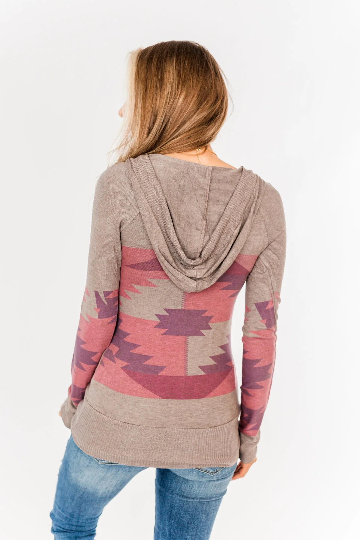 Aztec Knit Hoodie- Grey, Pink & Purple - Image 9