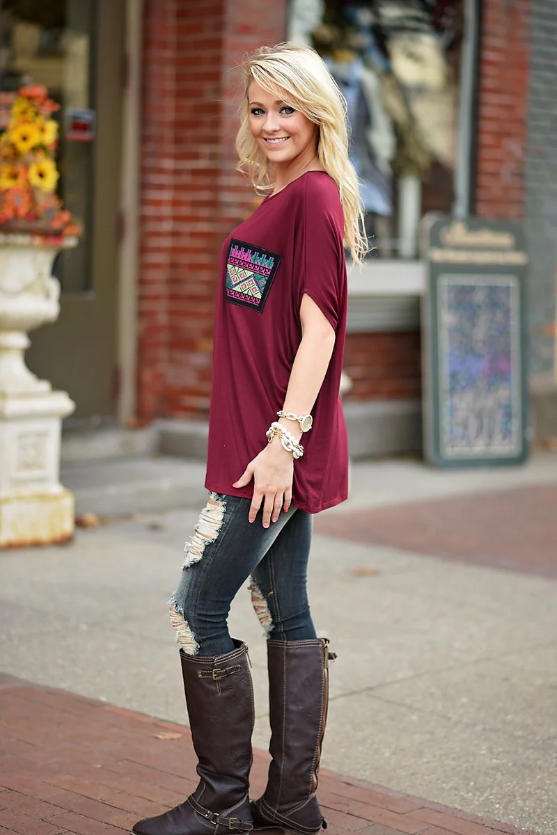 Aztec Pocket Top Burgundy - Image 5